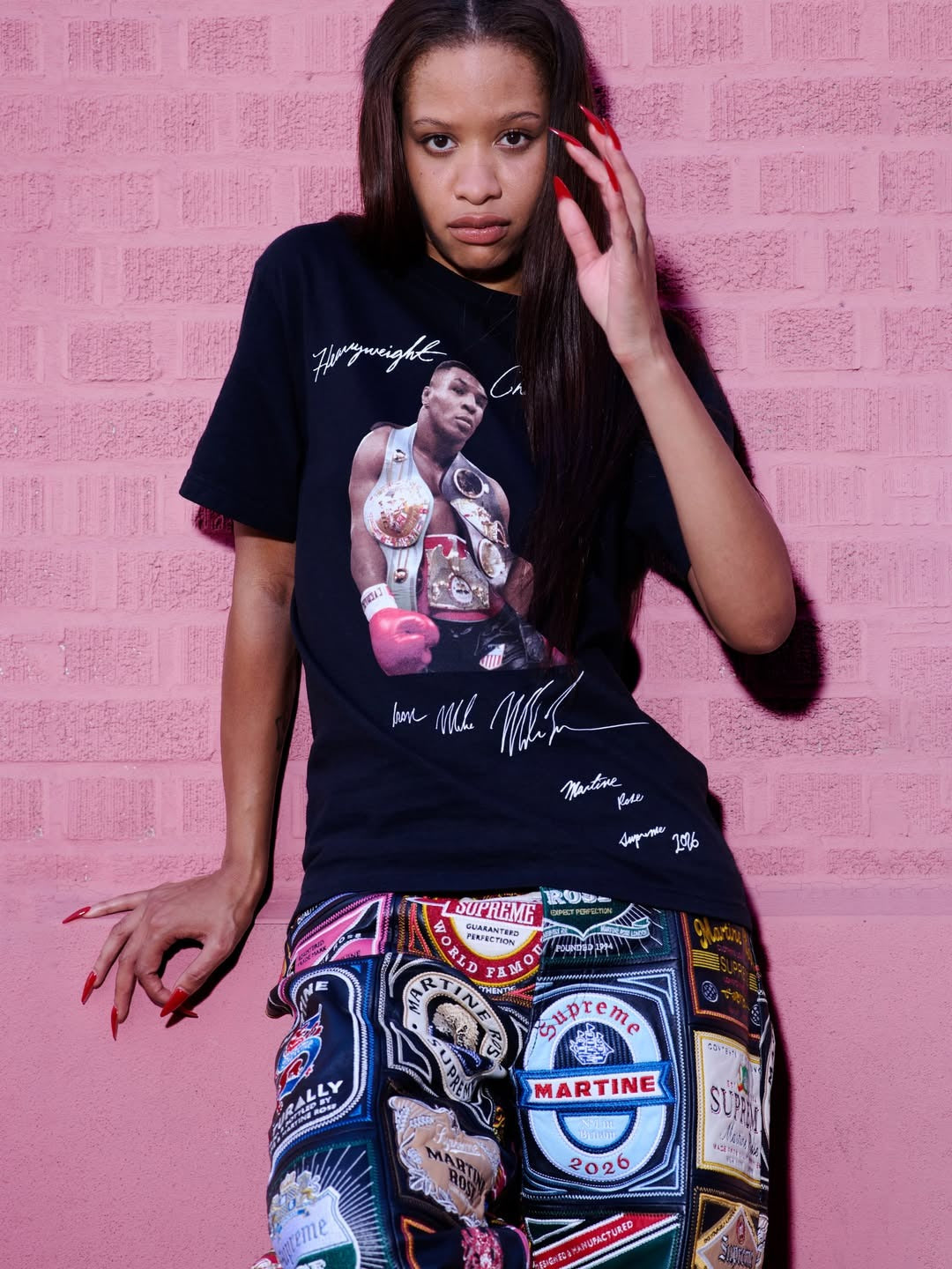 Supreme x Martine Rose Fall 2026 Mike Tyson Champion tee, lookbook photo by @supremenewyork