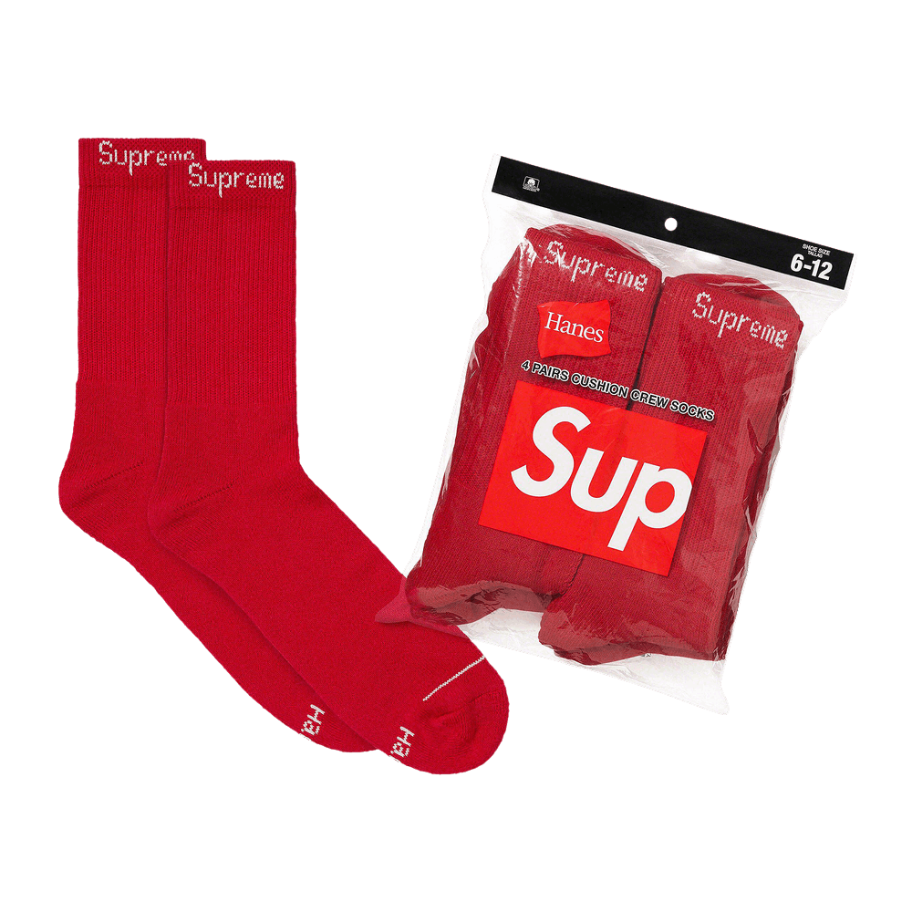 Supreme x Hanes Crew Socks (4 Pack) Red - Im Your Wardrobe