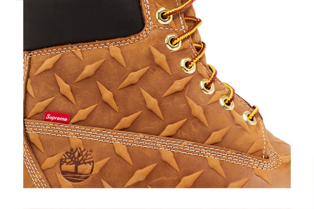 Timberland 6 Inch Premium Waterproof Boot x Supreme Embossed Diamond Plate Wheat - Im Your Wardrobe