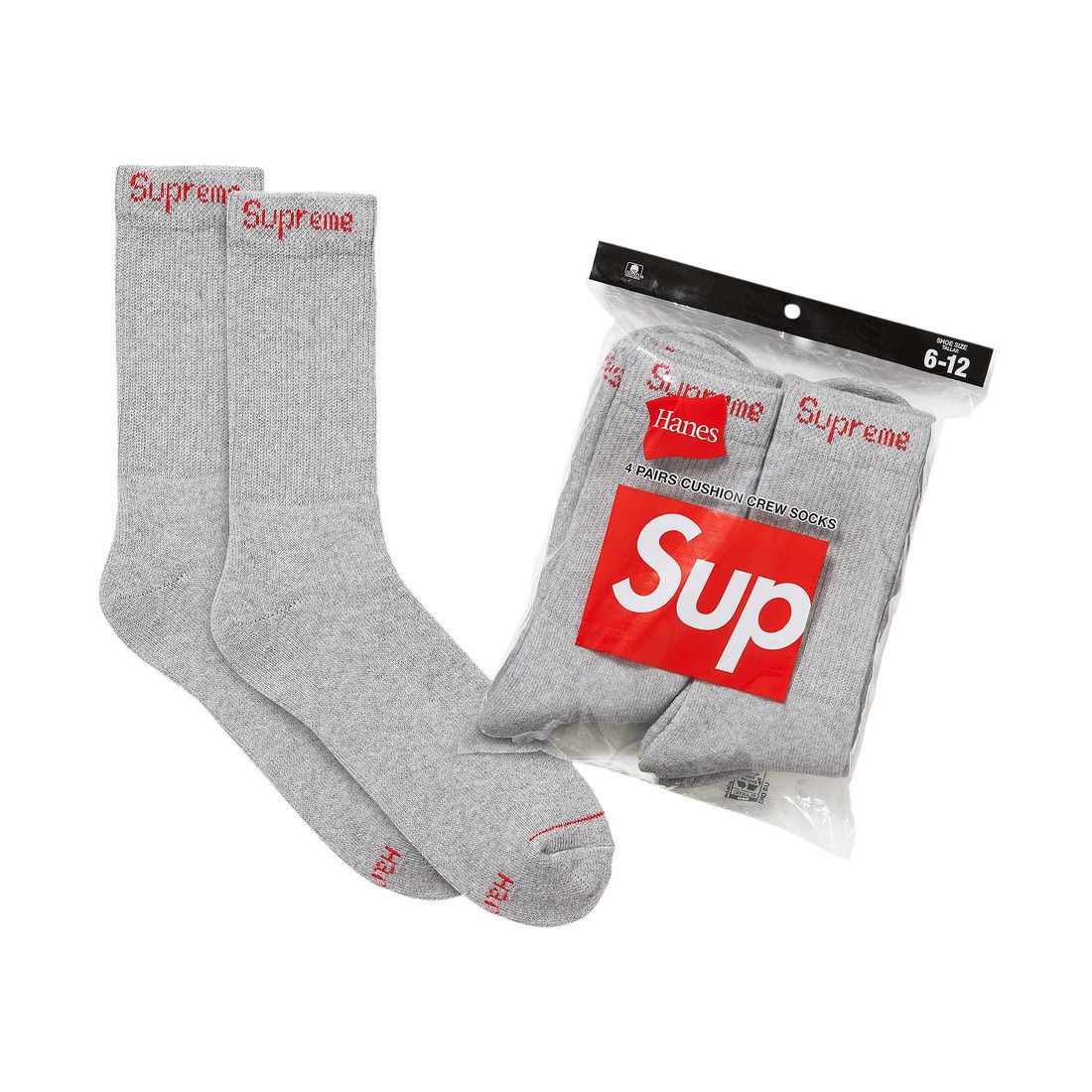 Supreme x Hanes Crew Socks (4 Pack) Heather Grey - Im Your Wardrobe