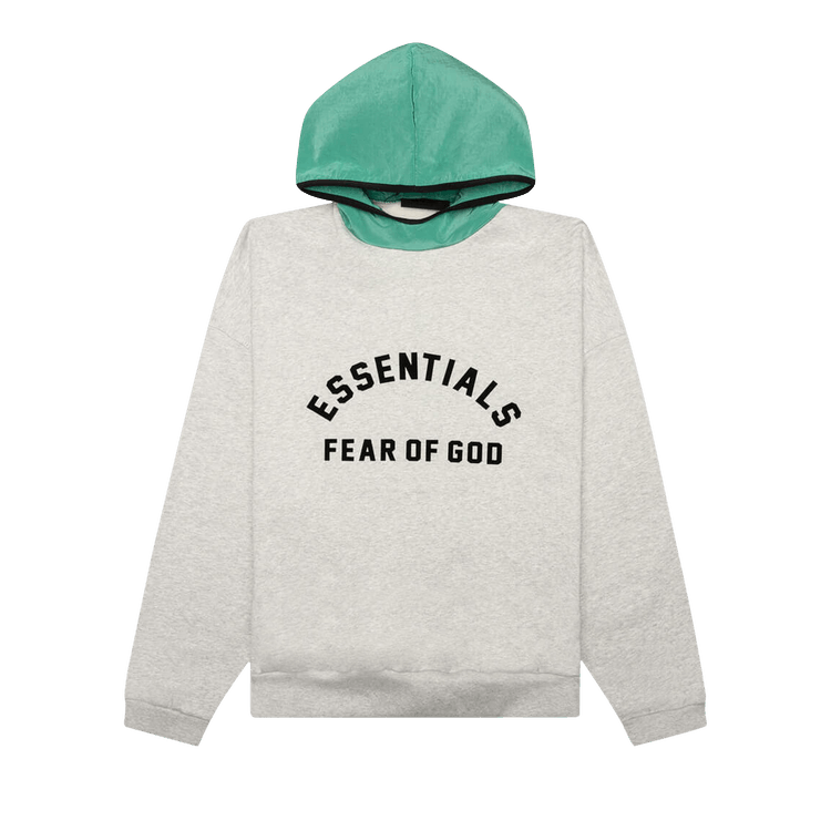 Fear of God Essentials Nylon Fleece Hoodie Light Heather Grey/Mint Leaf (SS24)