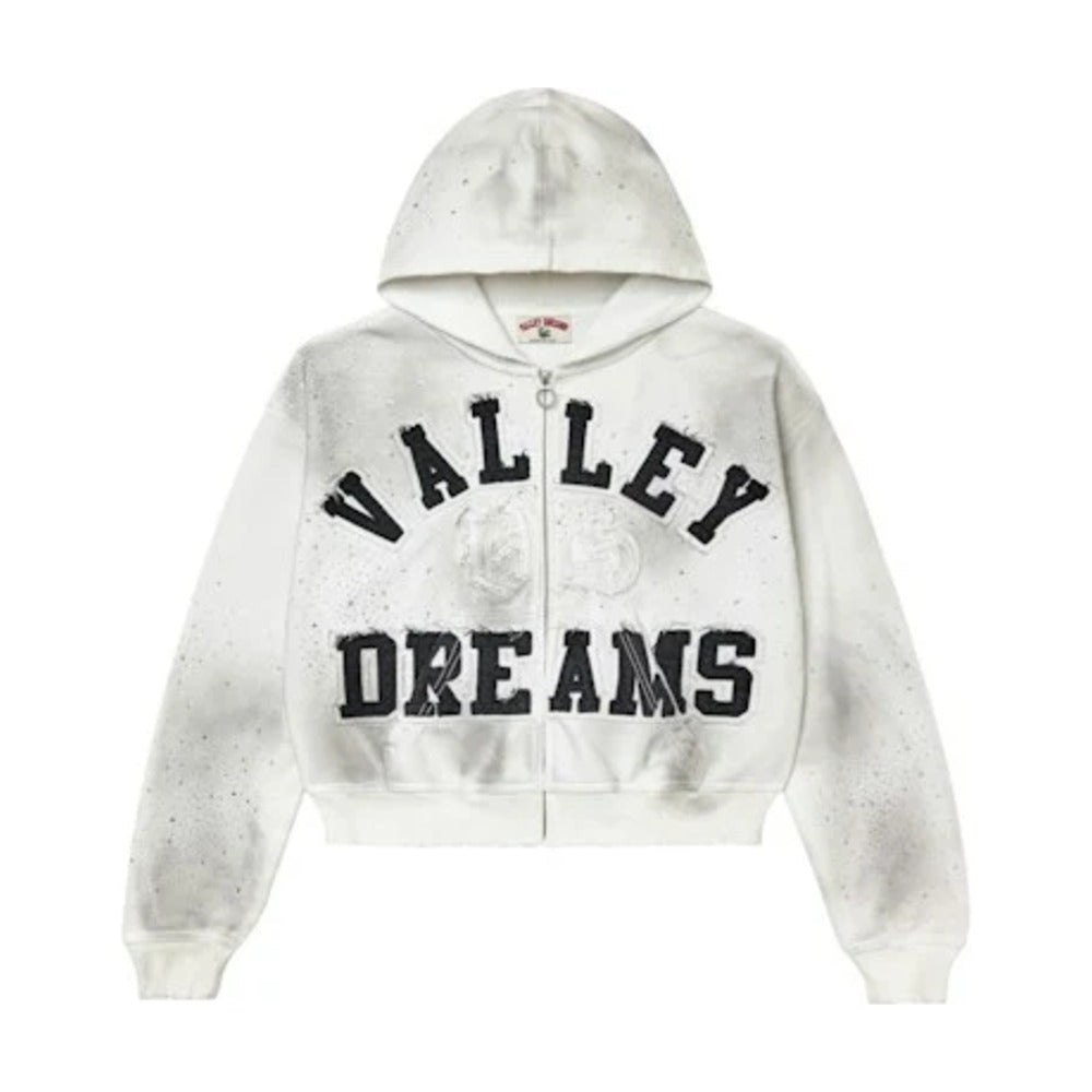 Vale Forever VS Wordmark Galaxy Jeweled Zip Up Hoodie White front