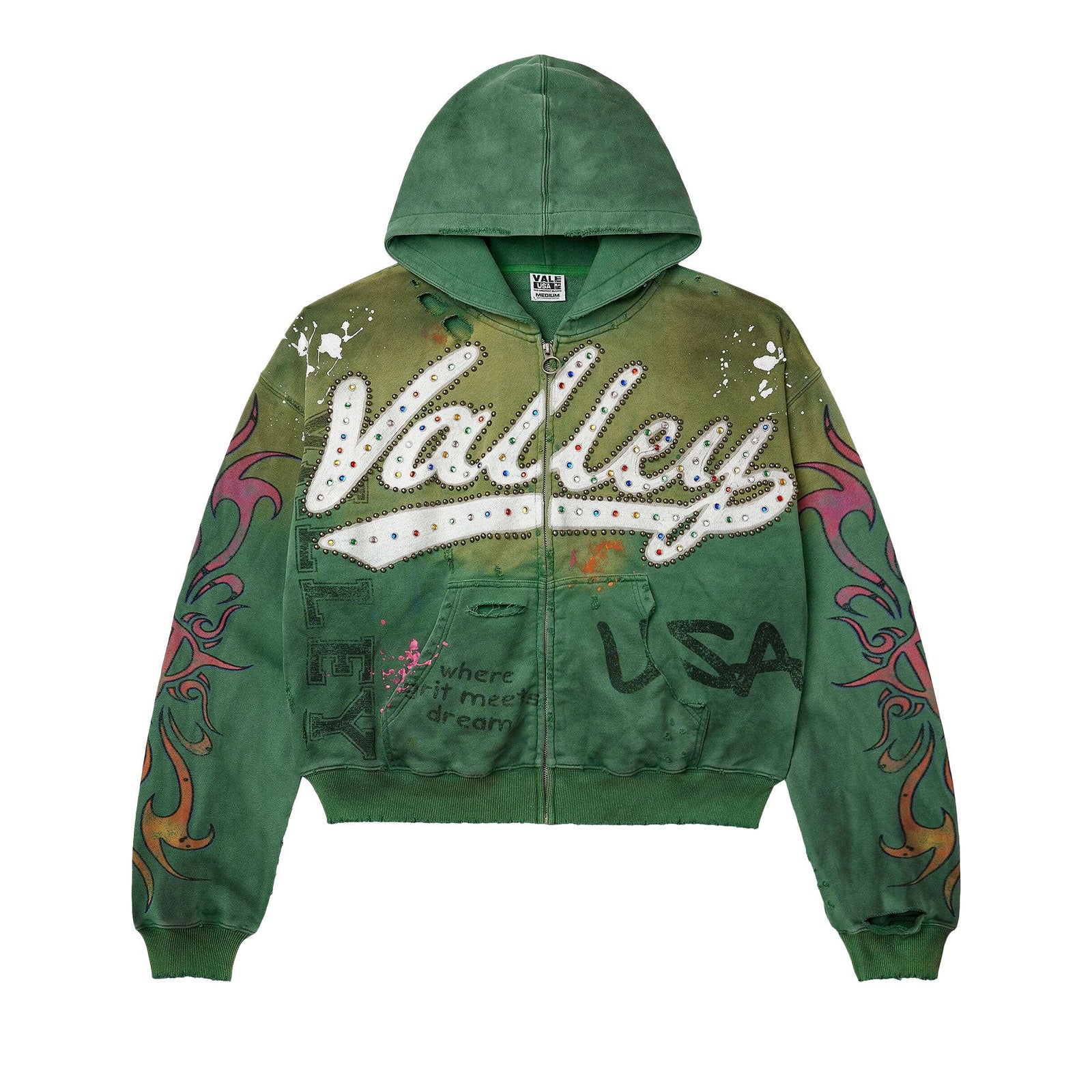 Vale Forever Inferno Zip Up Hoodie Green front
