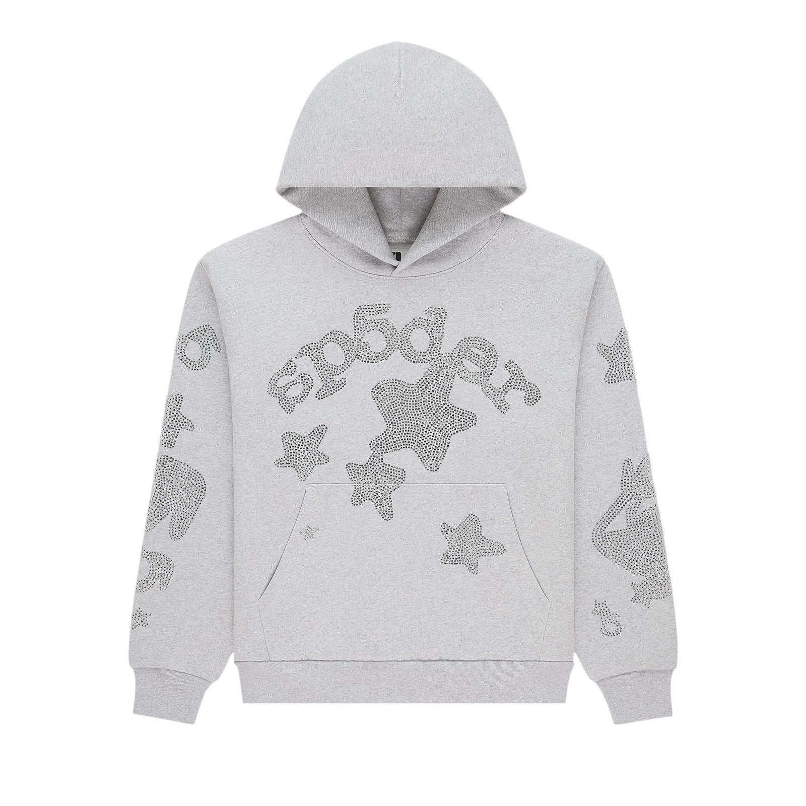 Sp5der Rhinestone Beluga Hoodie Heather Grey front