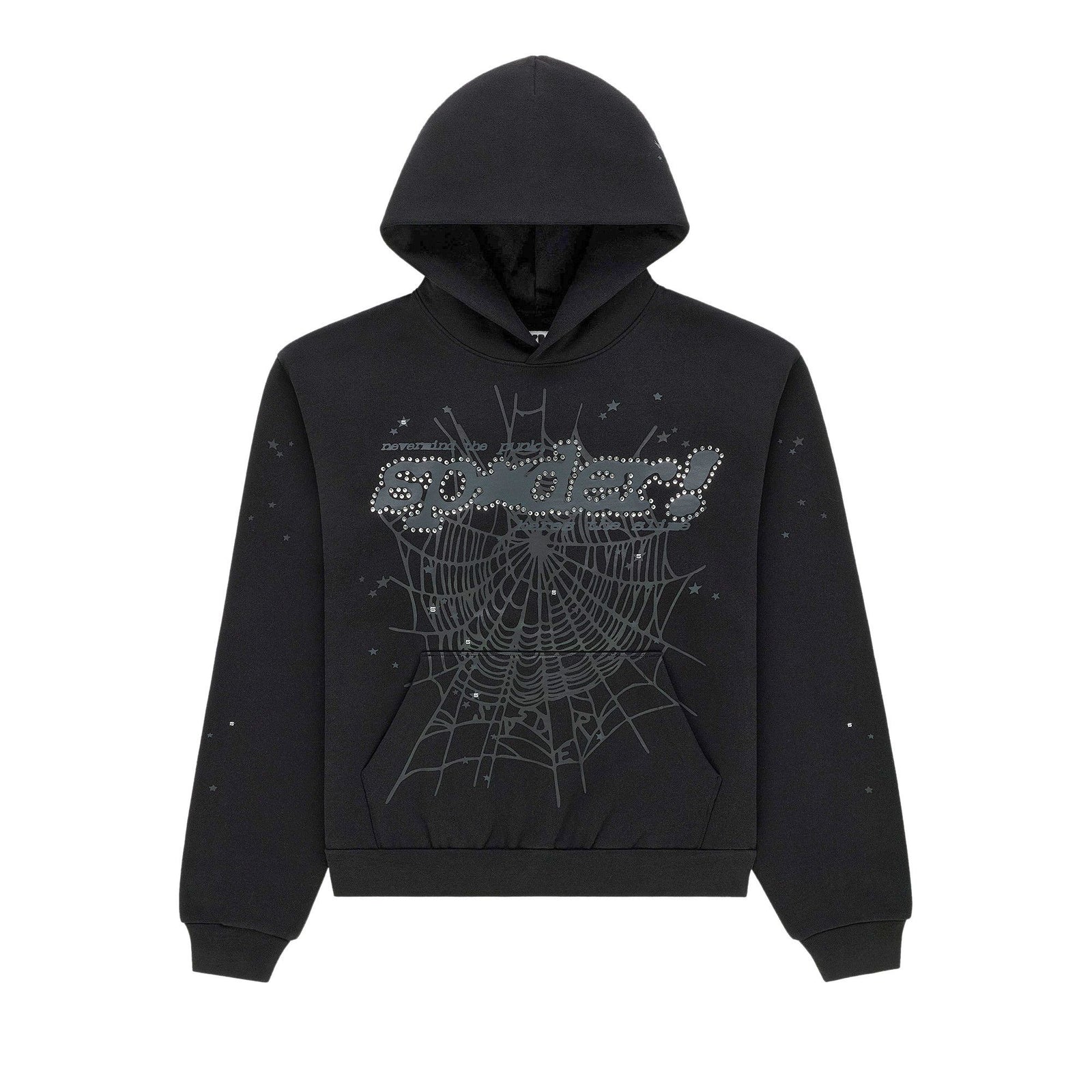 Sp5der Rhinestone Punk V2 Hoodie Black front
