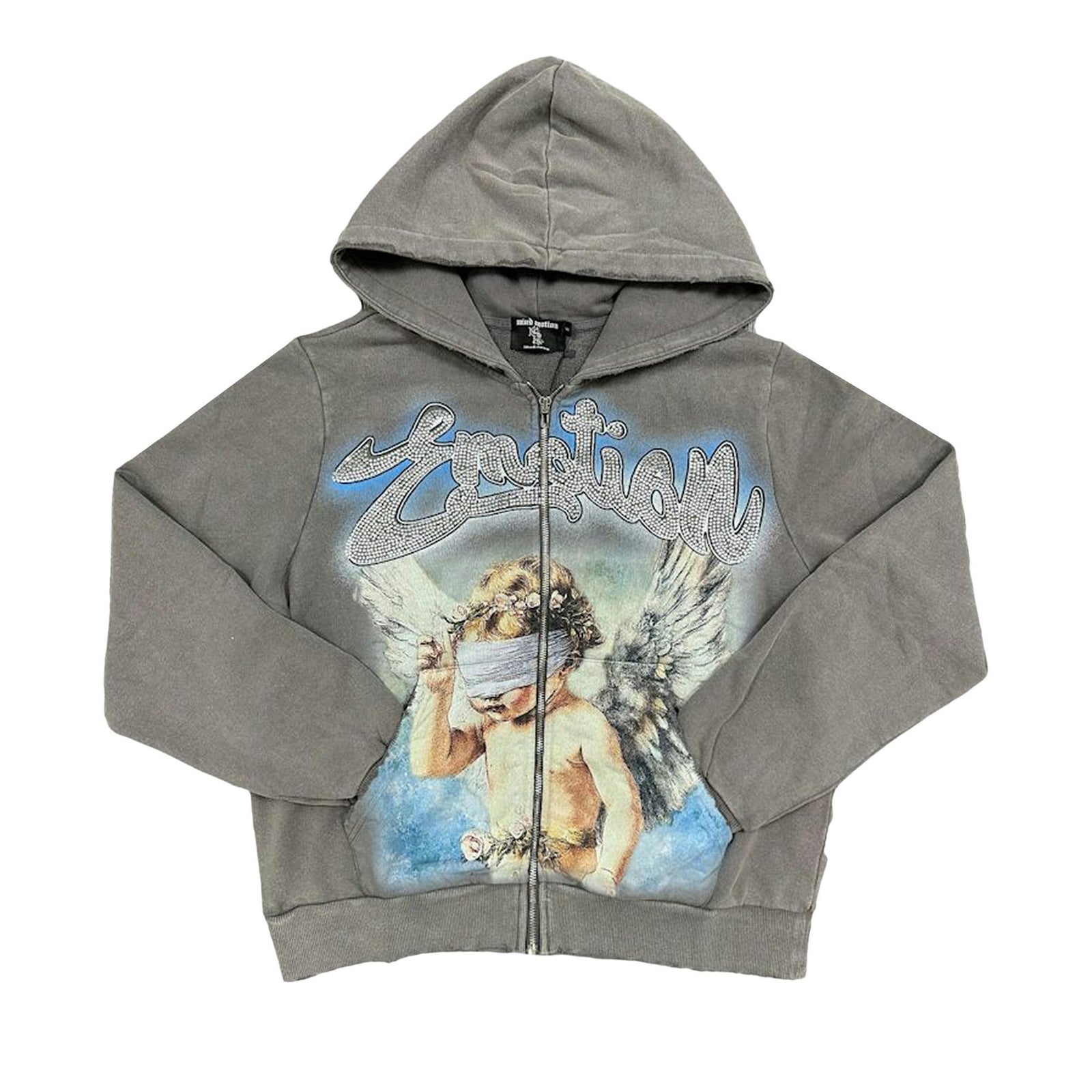 Mixed Emotions Rhinestone Hoodie Grey front