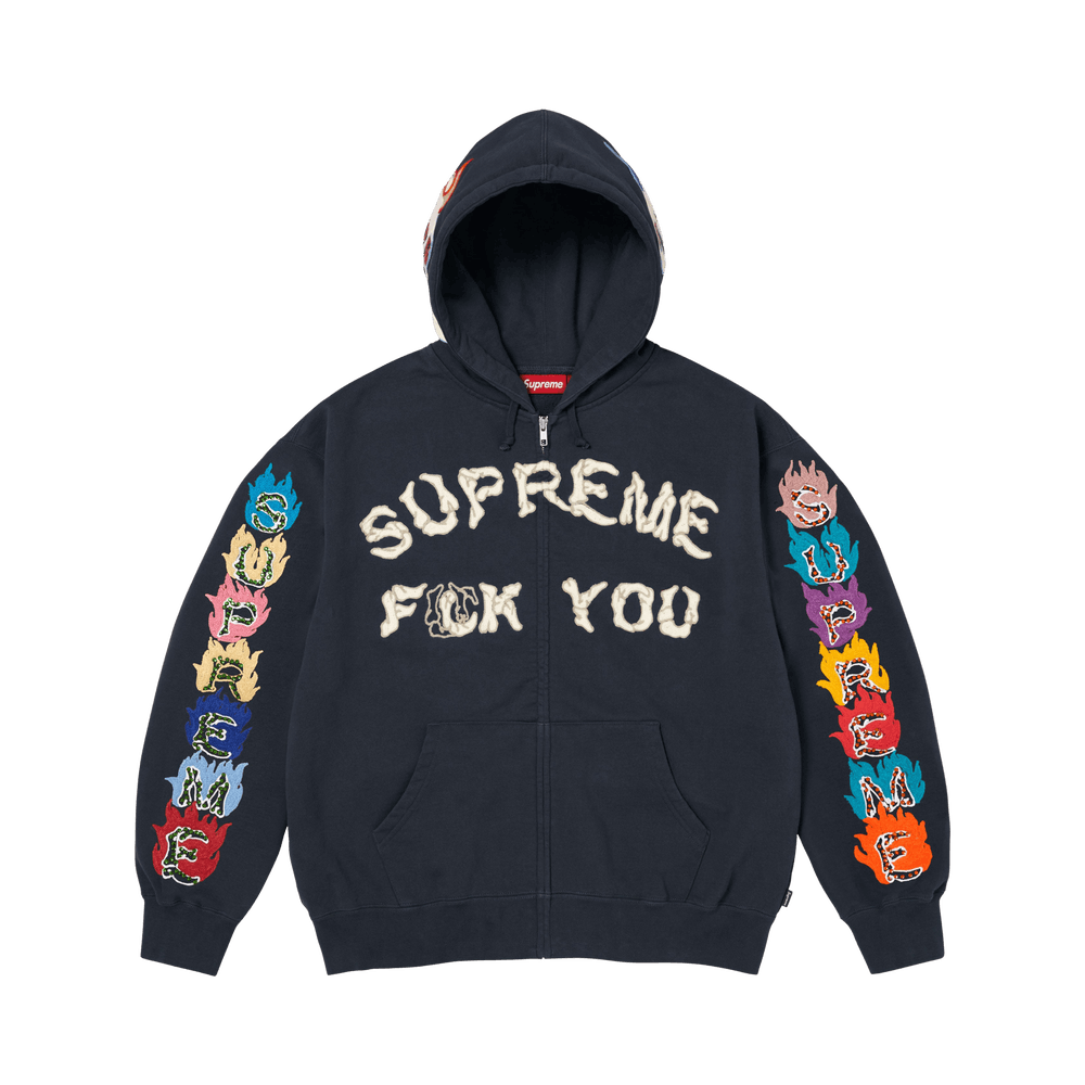 Supreme Fuck You Zip Up Hooded Sweatshirt Navy