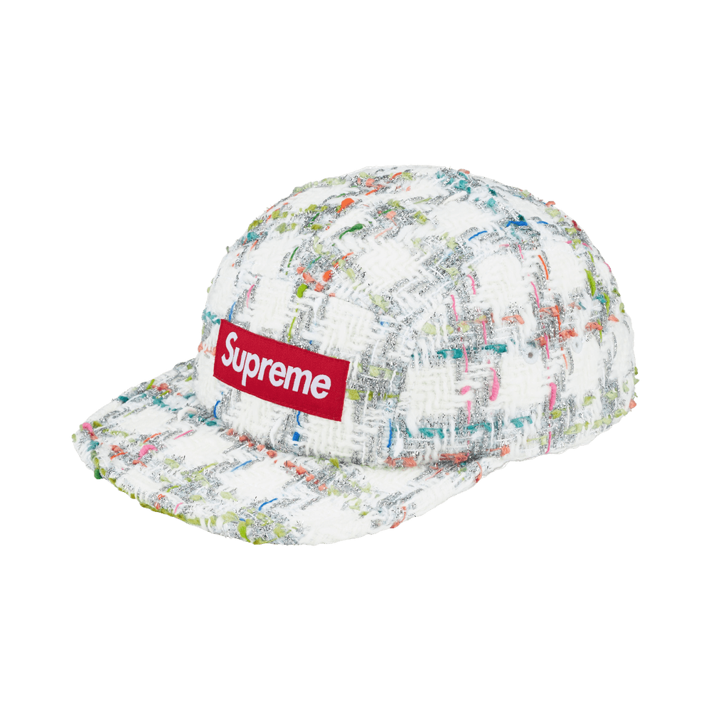 Supreme Metallic Bouclé Camp Cap White