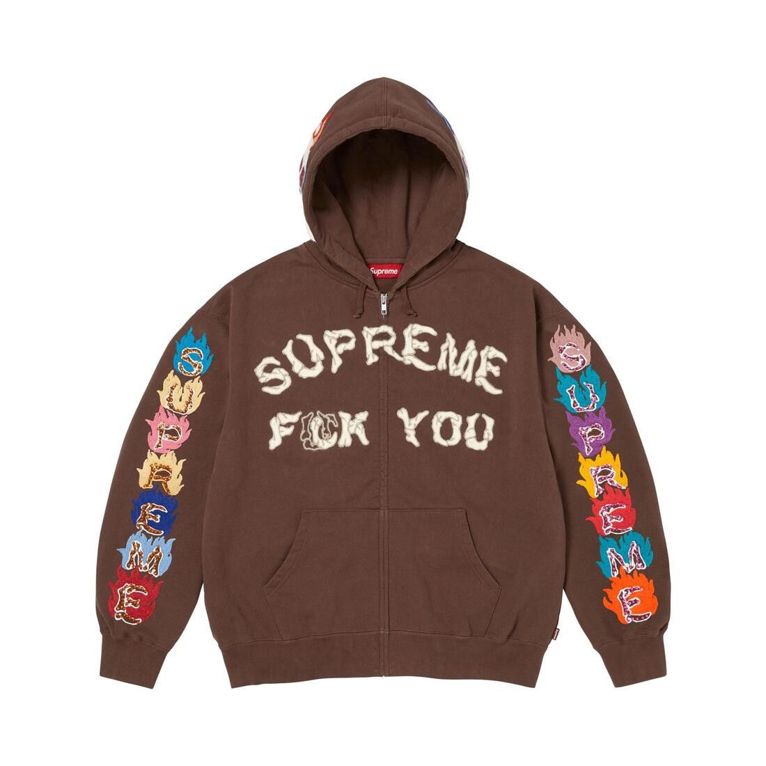 Supreme Fuck You Zip Up Hooded Sweatshirt Brown