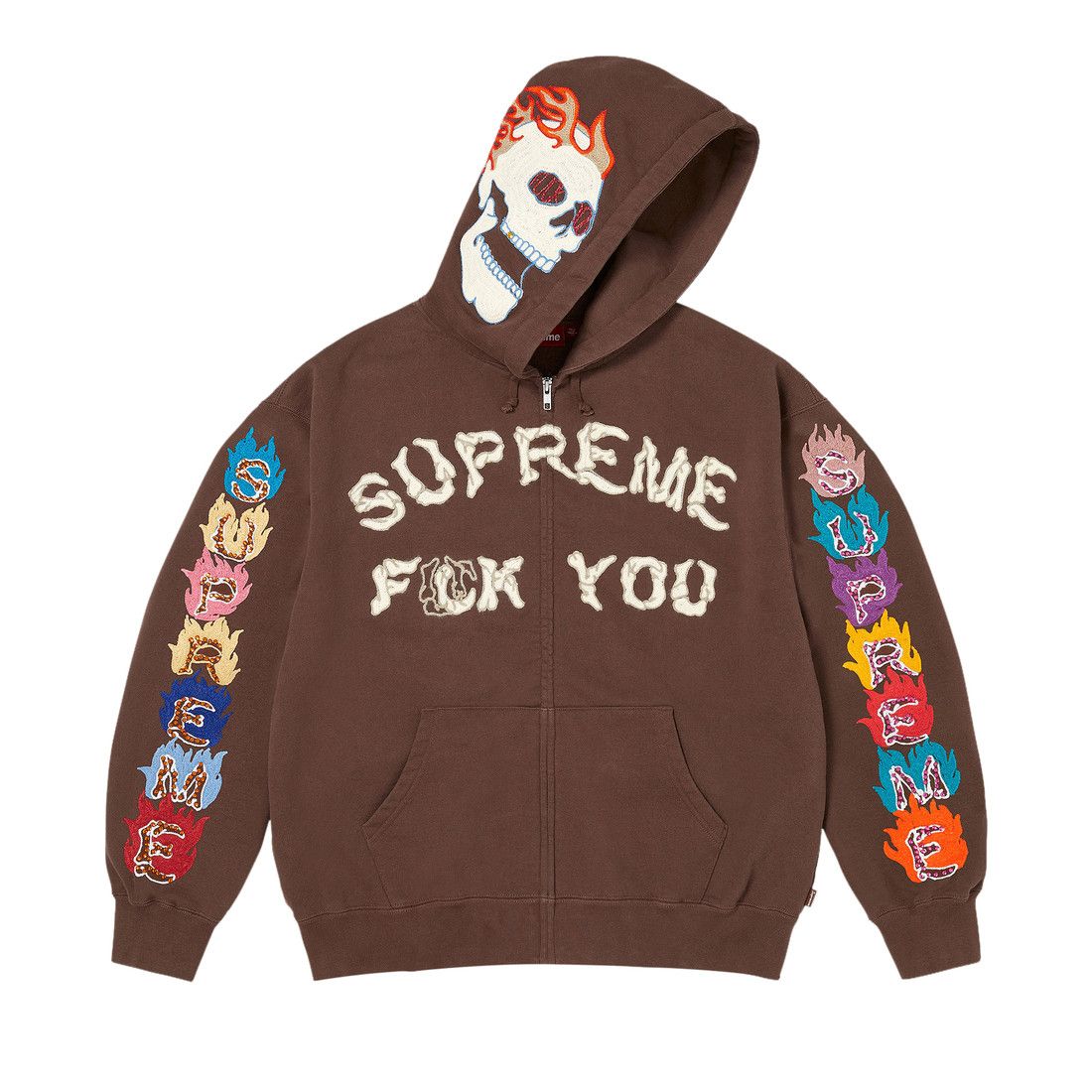 Supreme Fuck You Zip Up Hooded Sweatshirt Brown