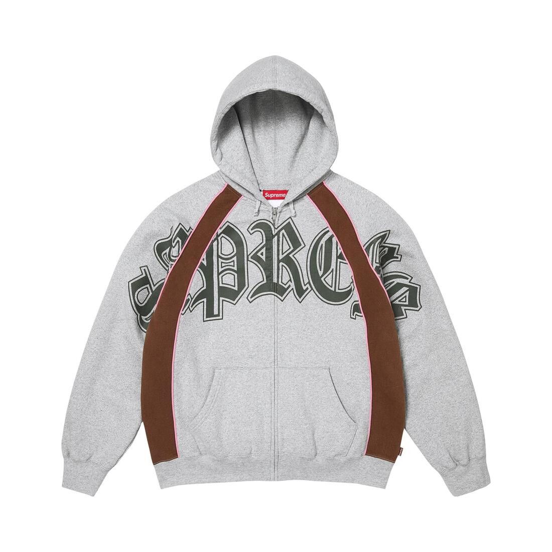 Supreme Paneled Zip Up Hooded Sweatshirt Heather Grey