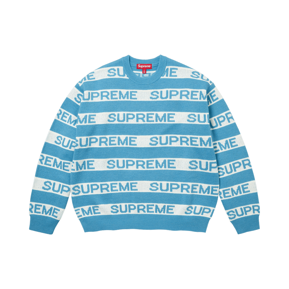Supreme Stripe Logo Sweater Blue
