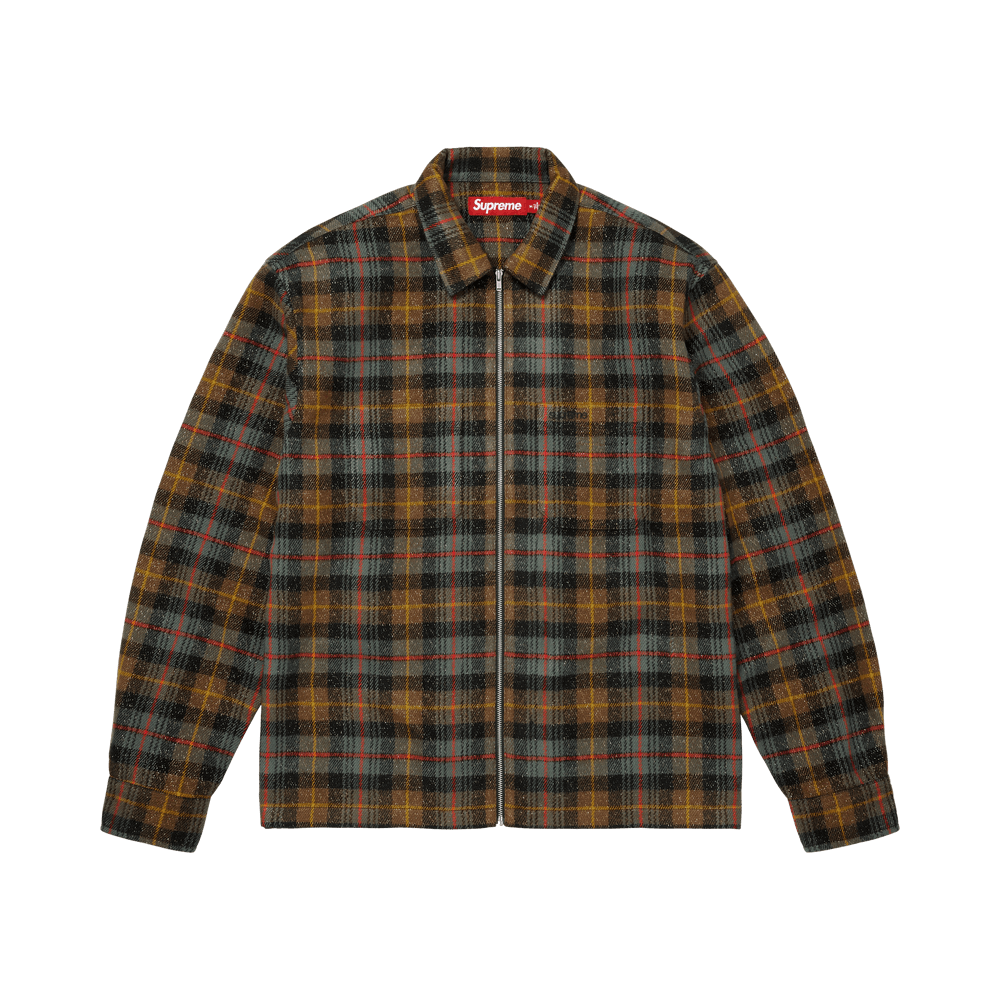 Supreme Metallic Flannel Zip Up Shirt Brown
