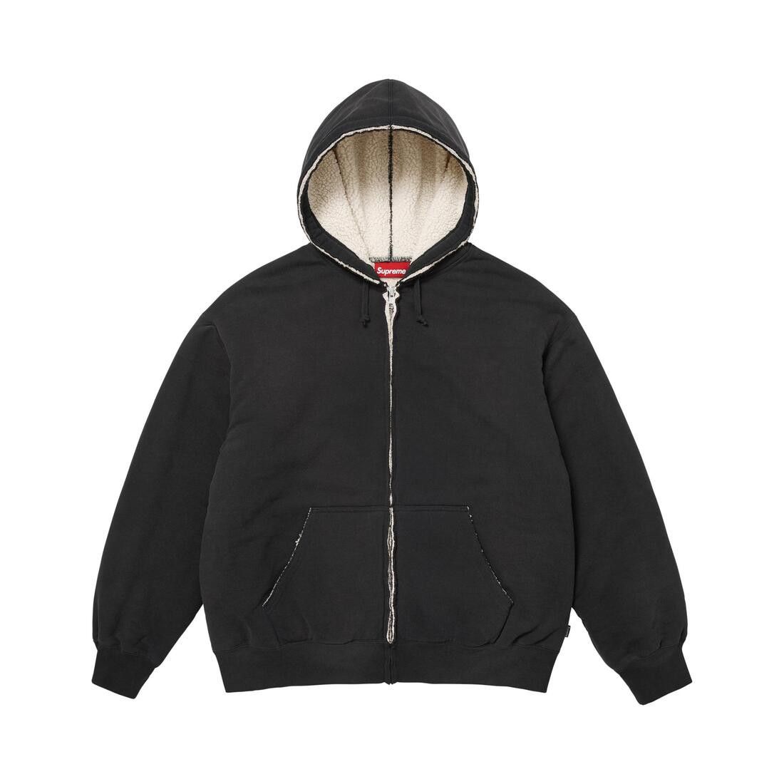 Supreme Shearling Lined Zip Up Hooded Sweatshirt Black