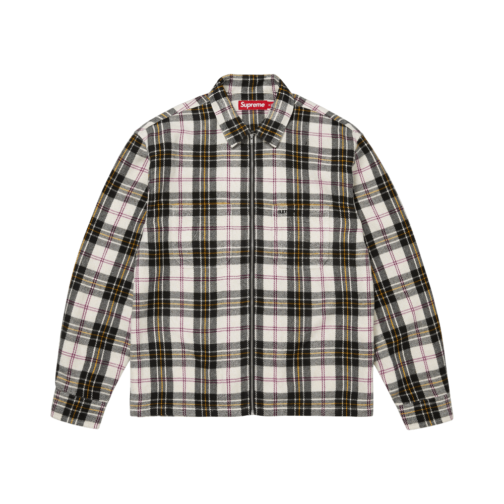 Supreme Metallic Flannel Zip Up Shirt White