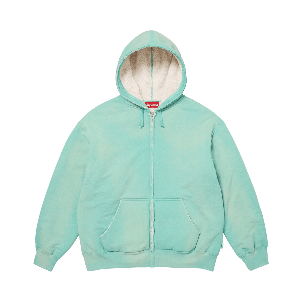 Supreme Shearling Lined Zip Up Hooded Sweatshirt Dusty Aqua