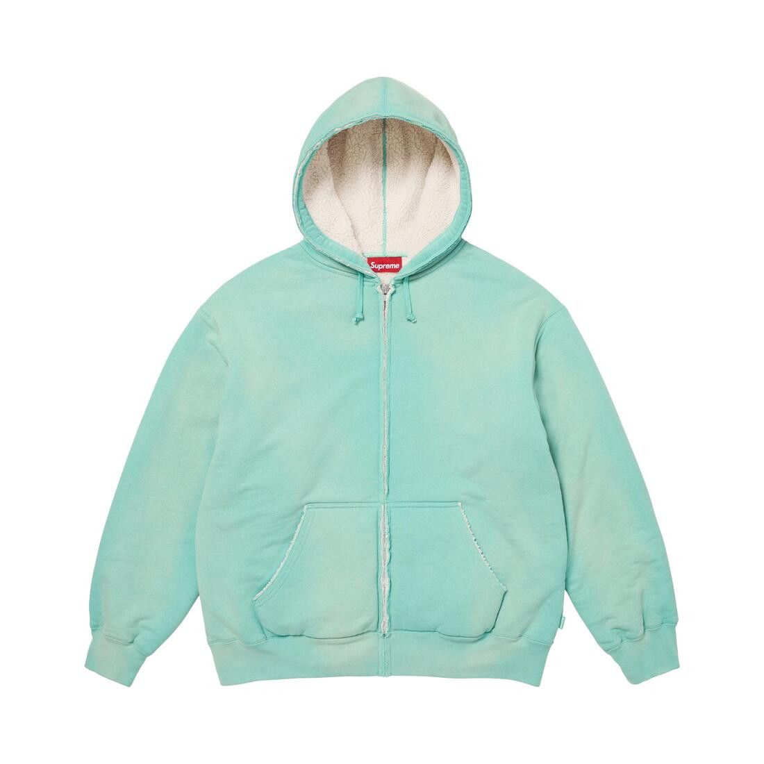 Supreme Shearling Lined Zip Up Hooded Sweatshirt Dusty Aqua