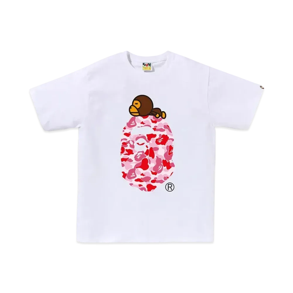 A Bathing Ape ABC Camo Milo On Big Ape Tee White/Pink