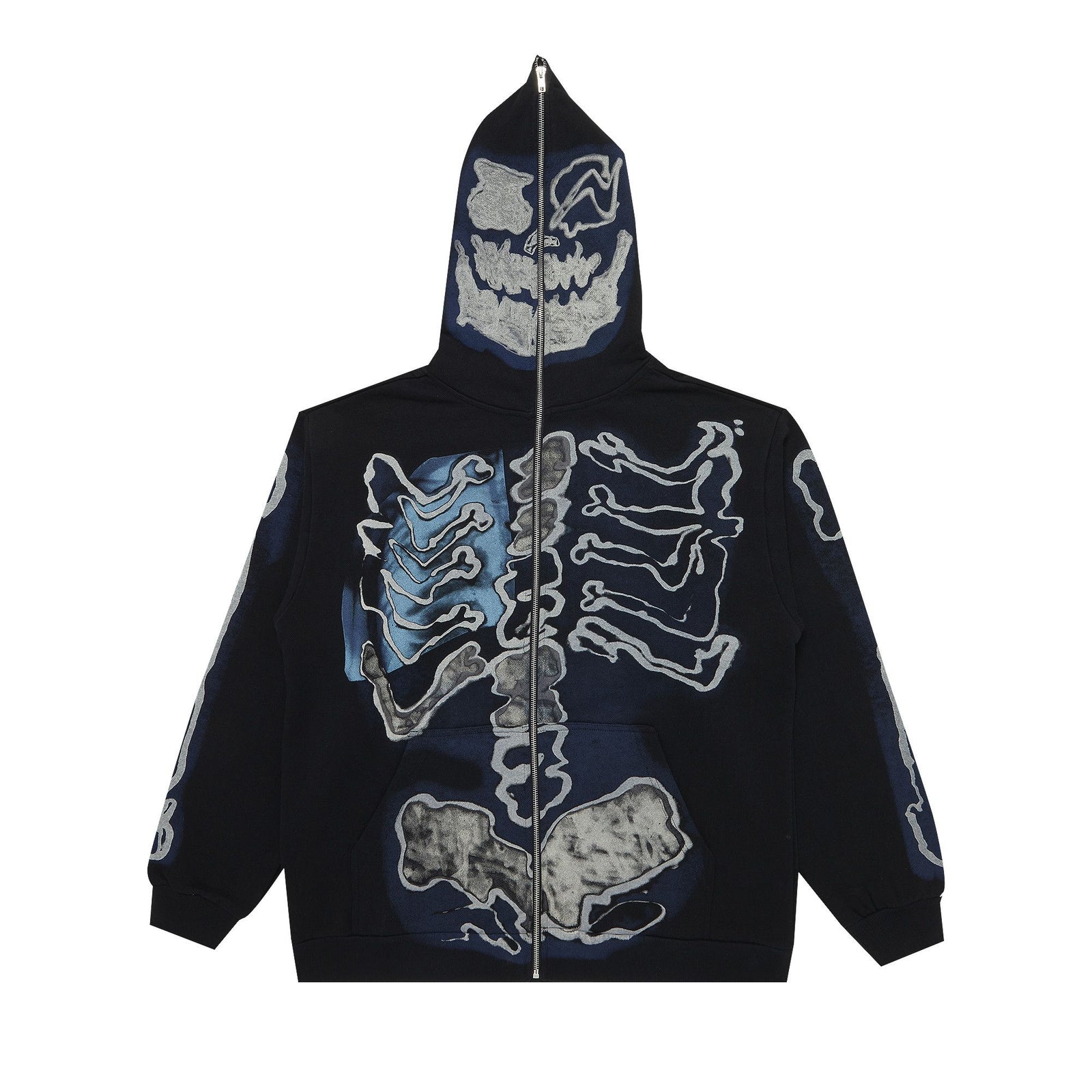 Travis Scott Cactus Jack For Fragment Skeleton Graffiti Full Zip Hoodie Black front