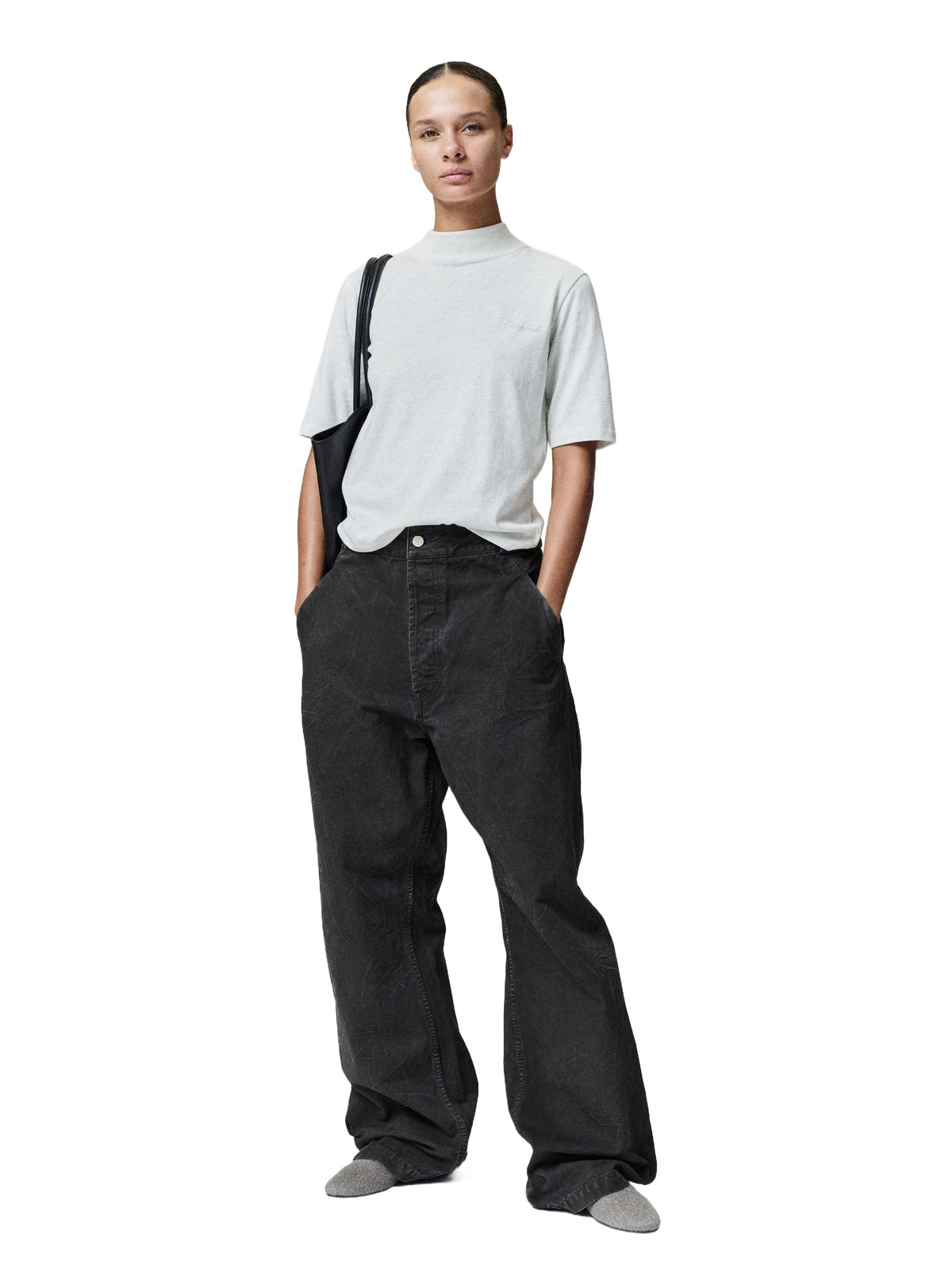 Fear of God Essentials Women's Slim Mock Neck Tee Marble Heather