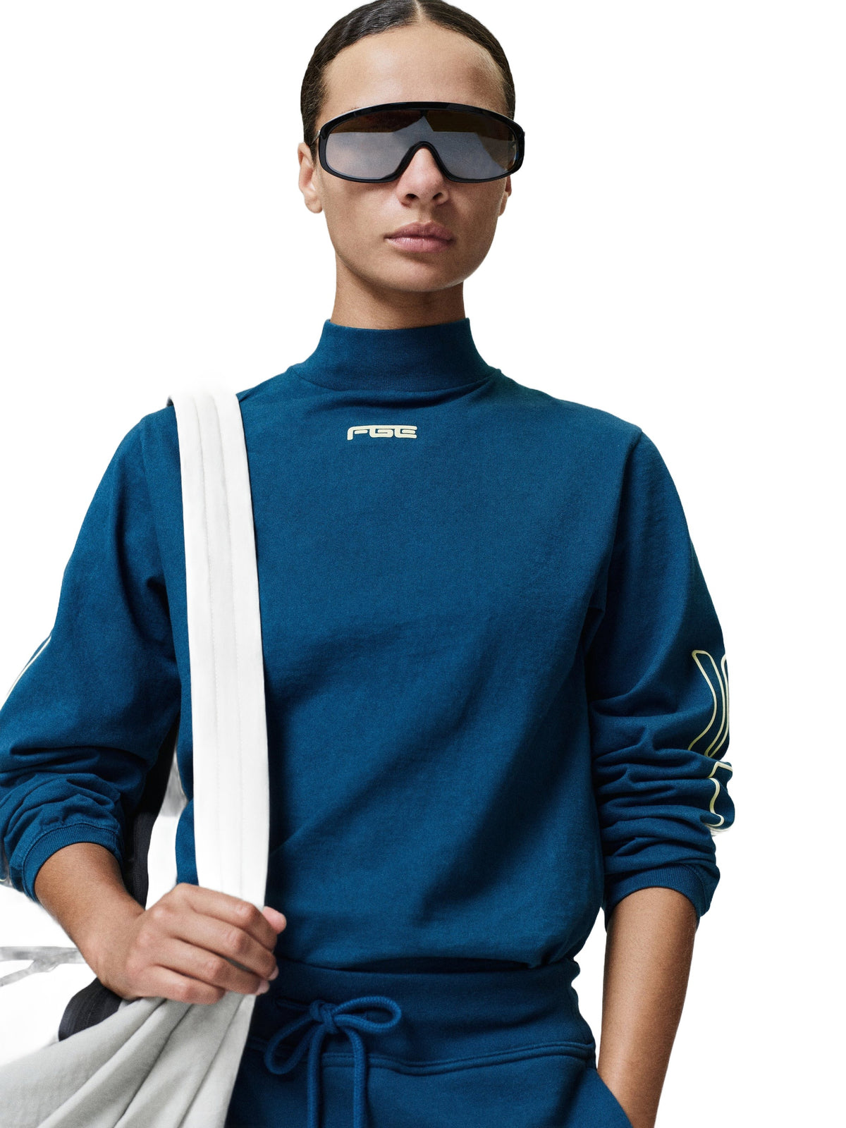 Fear of God Essentials Women's Slim Mock Neck Longsleeve Tee Washed Night Sea