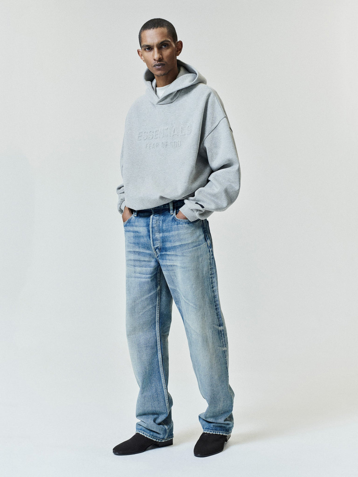 Fear of God Essentials Embossed FW26 90s Relaxed Hoodie Warm Heather - Im Your Wardrobe