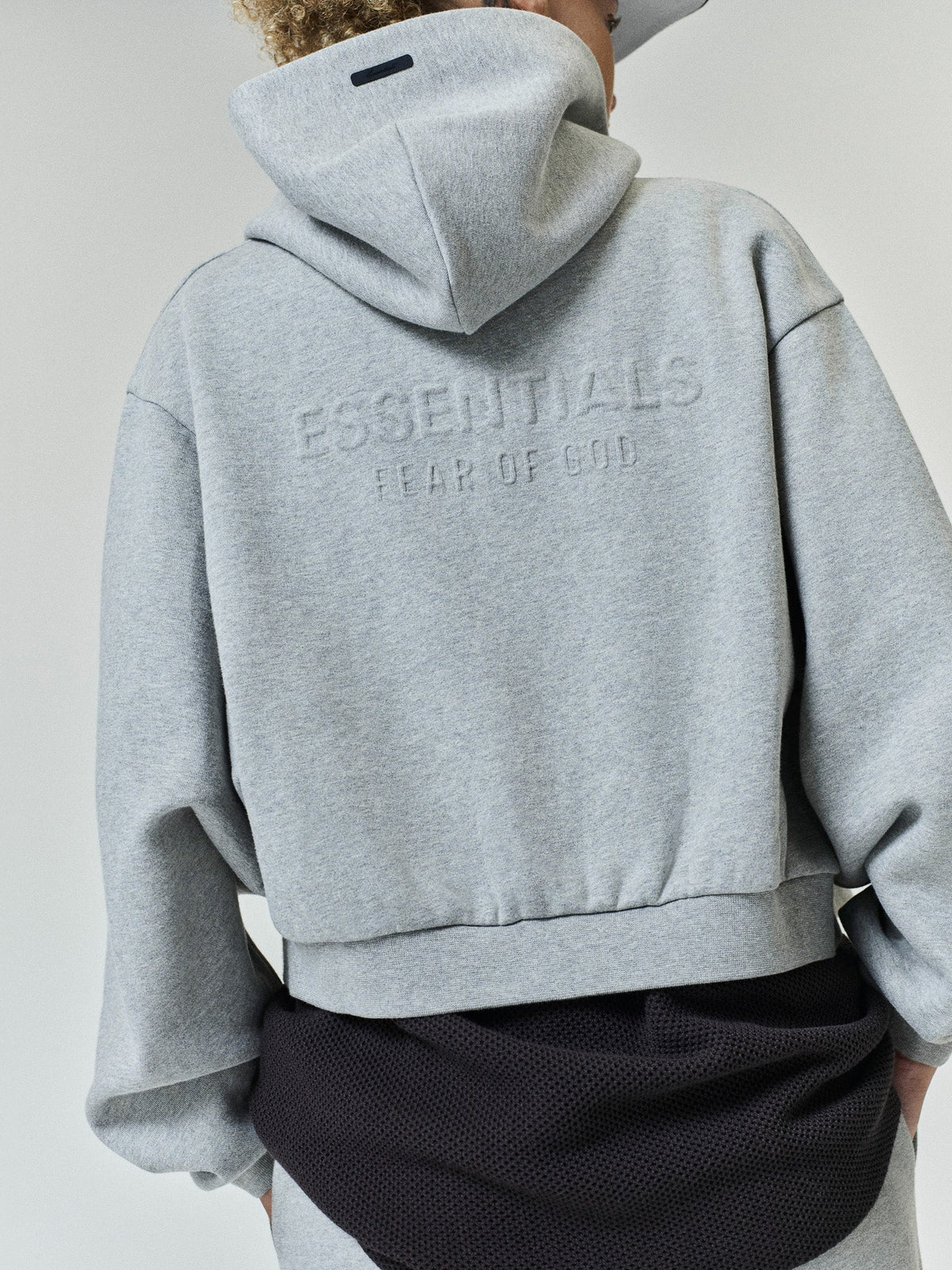 Fear of God Essentials Women's Embossed Cropped Zip-Up Hoodie Warm Heather