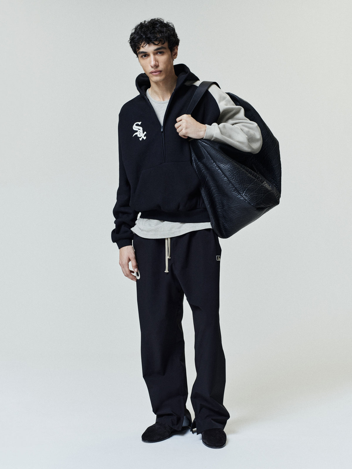 Fear of God Essentials White Sox Raglan Half Zip Sport Hoodie Black