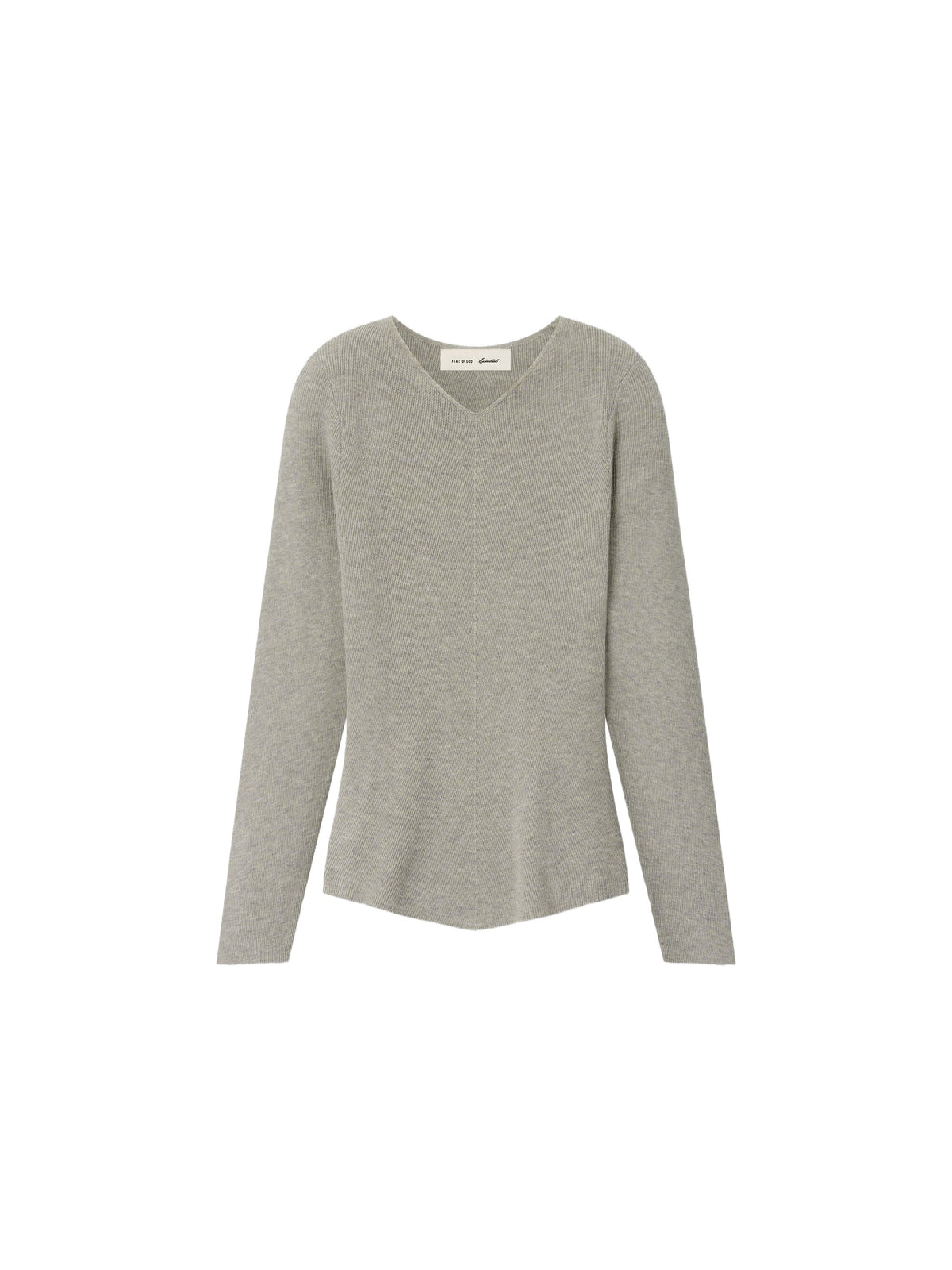 Fear of God Essentials Women's Rib Knit Chevron V-Neck Pyrite Heather