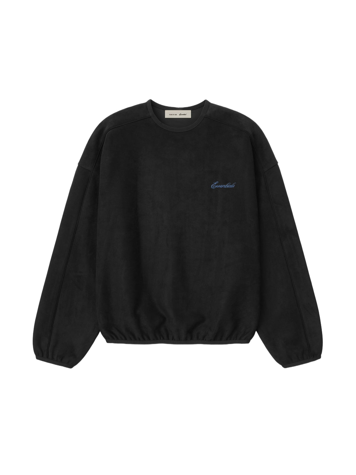 Fear of God Essentials Suede Fleece Signature Modern Crewneck Sweatshirt W/ Piping Black