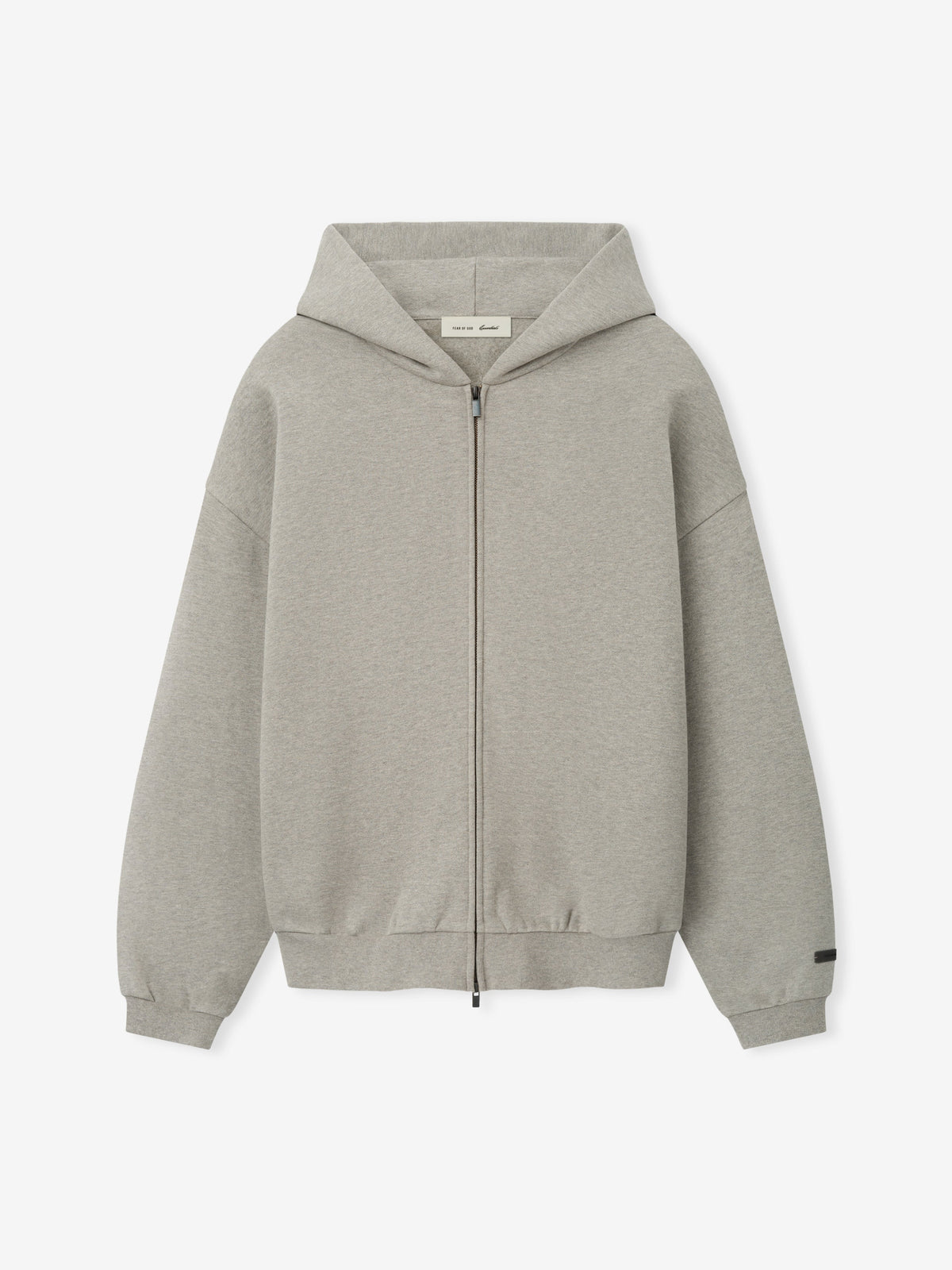 Fear of God Essentials Embossed FW26 90s Relaxed Zip Up Hoodie Ash Heather - Im Your Wardrobe