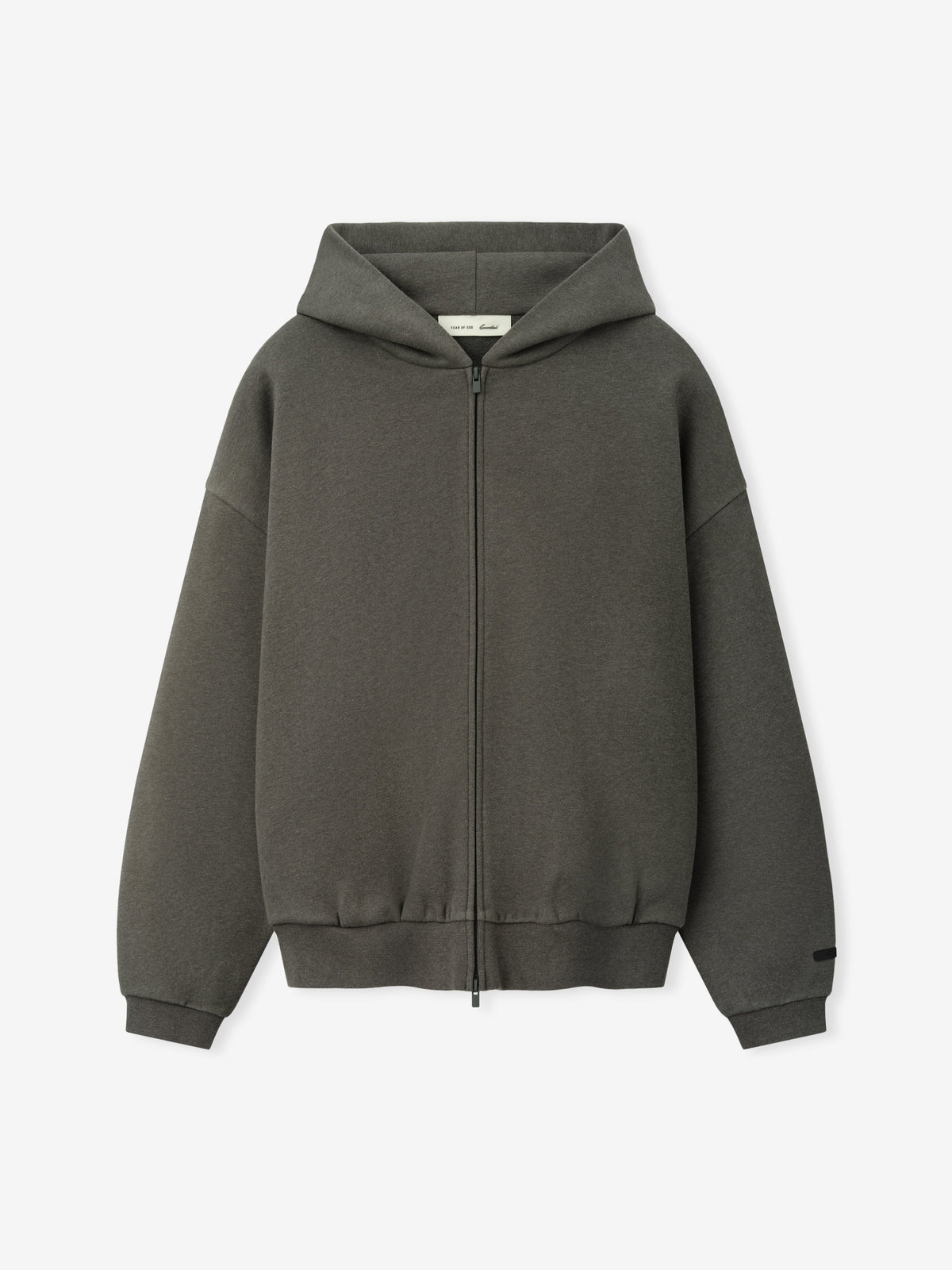 Fear of God Essentials Embossed FW26 90s Relaxed Zip-Up Hoodie Warm Heather - Im Your Wardrobe