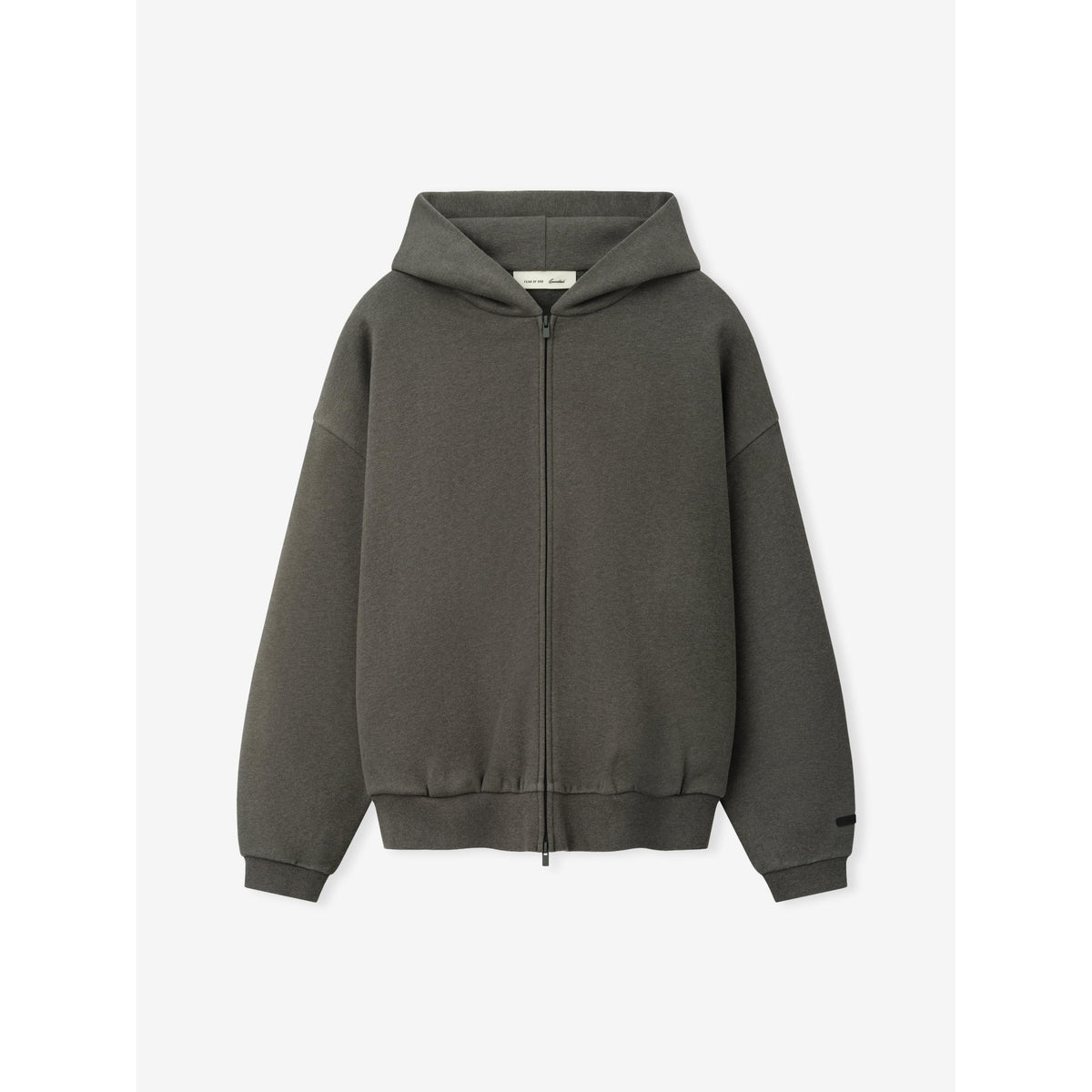Fear of God Essentials Embossed FW26 90s Relaxed Zip-Up Hoodie Warm Heather - Im Your Wardrobe