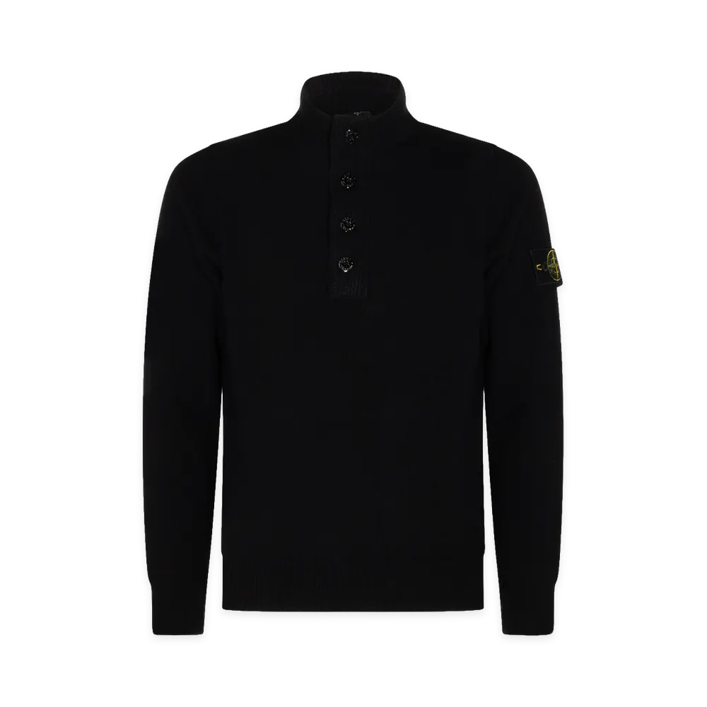 Stone Island Wool Blend Button Neck Sweater Black