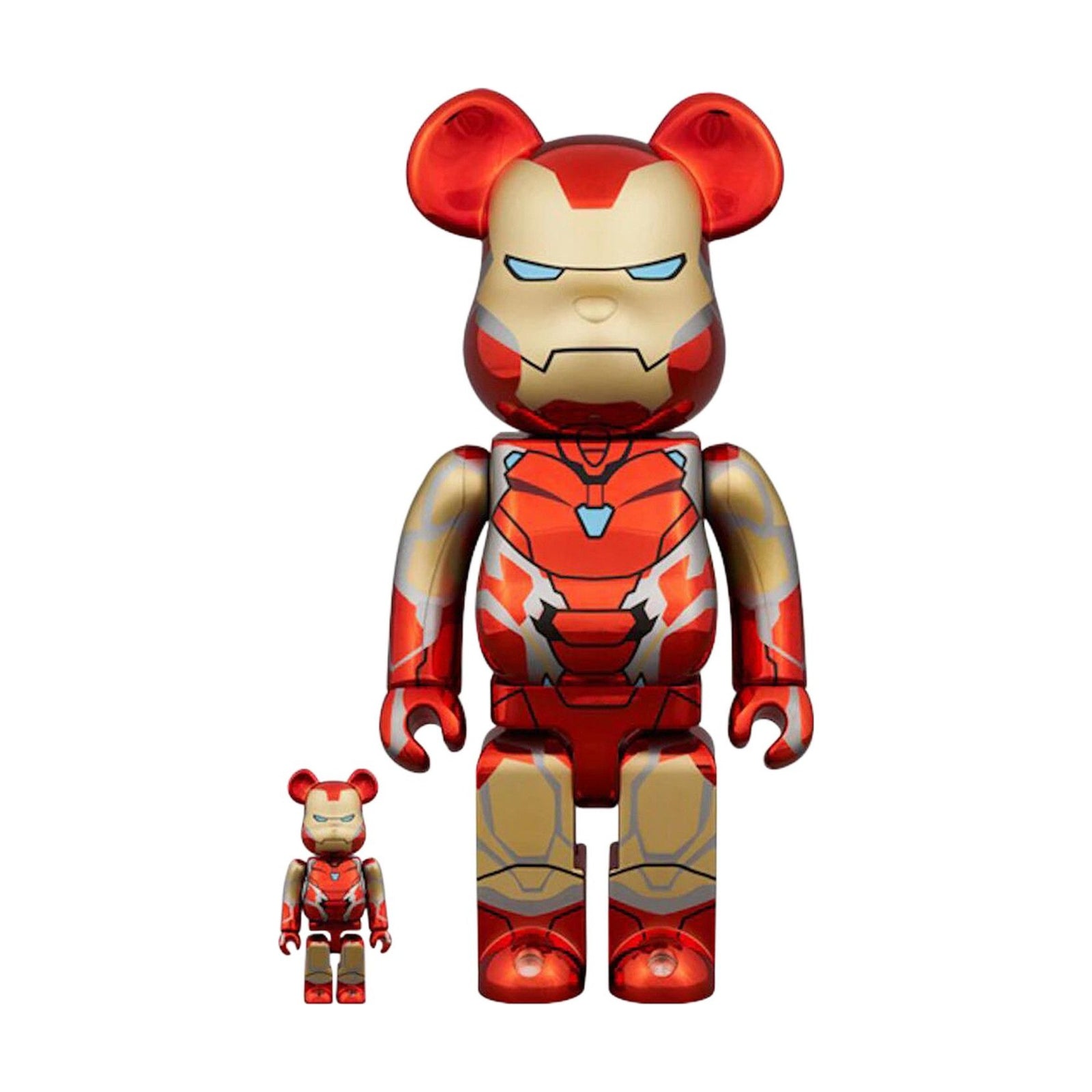 BE@RBRICK Iron Man Mark 85 Chrome 100% & 400% Set front