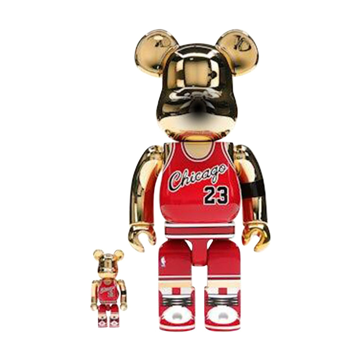 BE@RBRICK Michael Jordan 1985 Rookie Jersey Gold Chrome 100% & 400% Set front