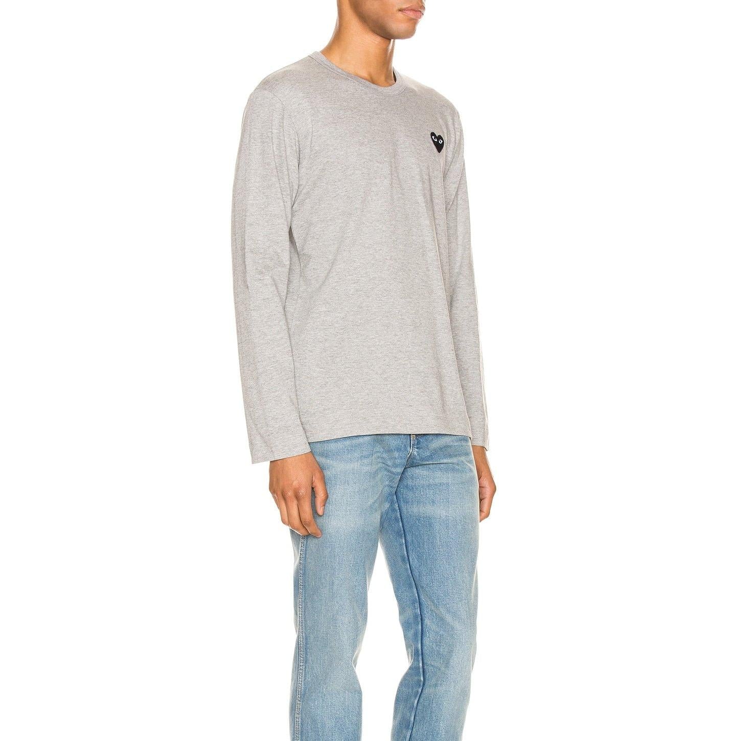 Comme des Garcons PLAY Black Emblem Cotton Long Sleeve Tee Grey - Im Your Wardrobe