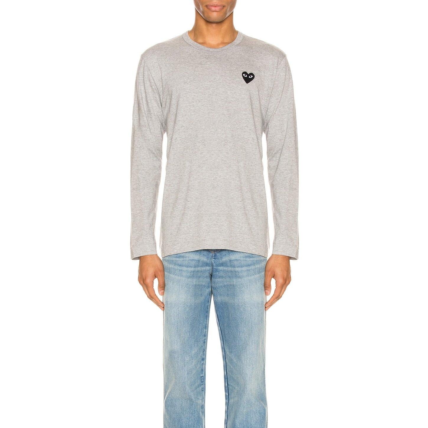 Comme des Garcons PLAY Black Emblem Cotton Long Sleeve Tee Grey - Im Your Wardrobe