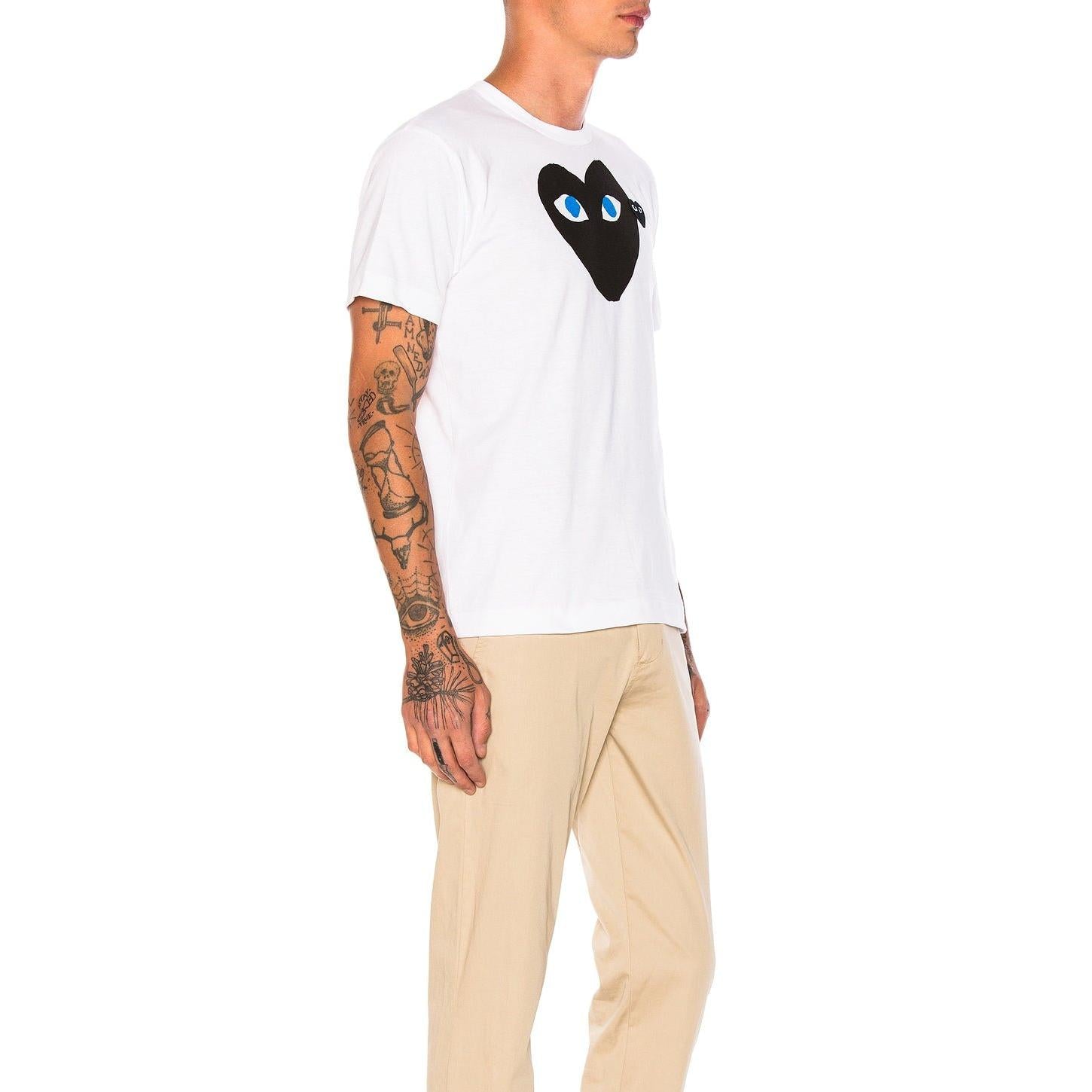 Comme des Garcons PLAY Blue Eyes Black Emblem Cotton Tee White - Im Your Wardrobe