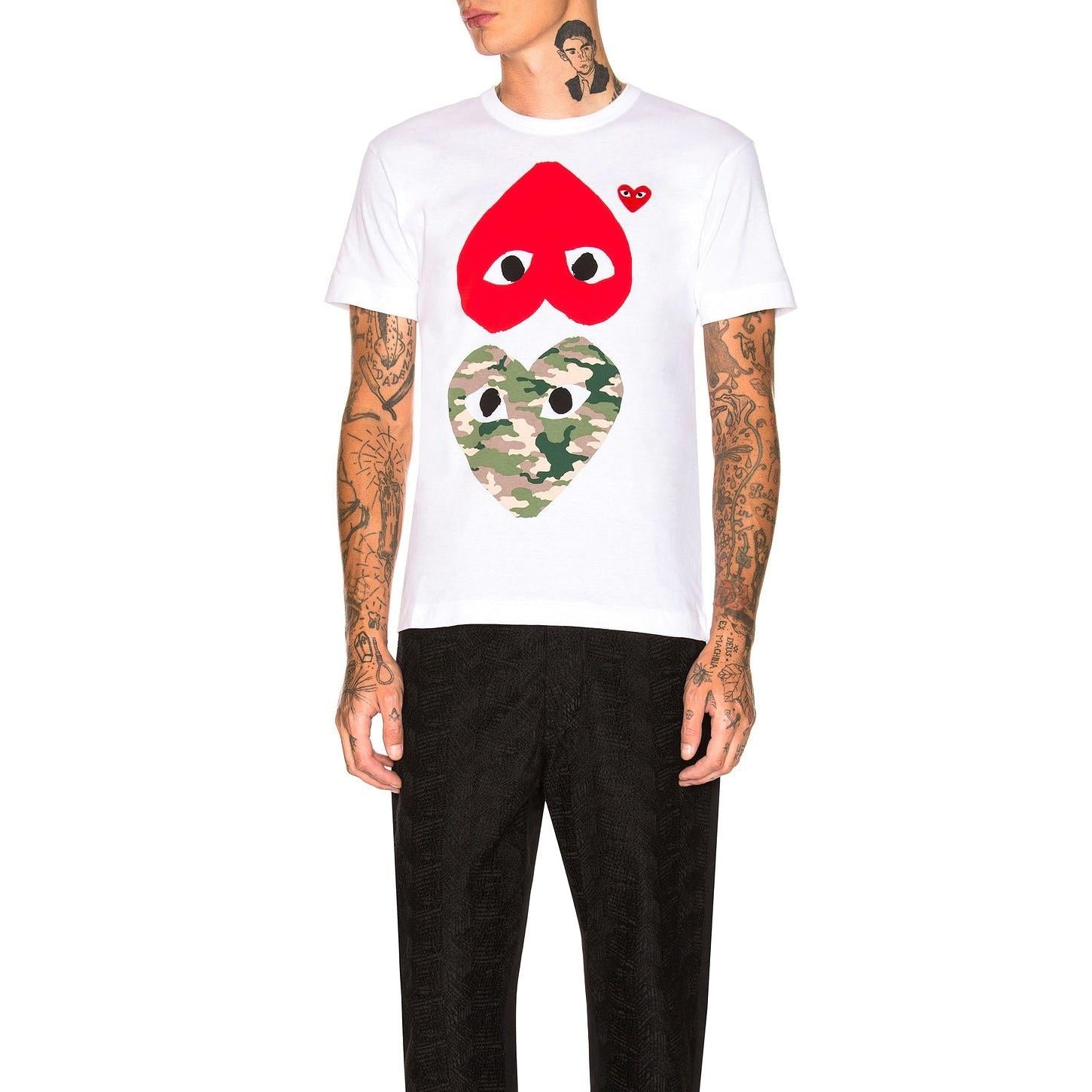 Comme des Garcons PLAY Camouflage Double Emblem Tee White - Im Your Wardrobe