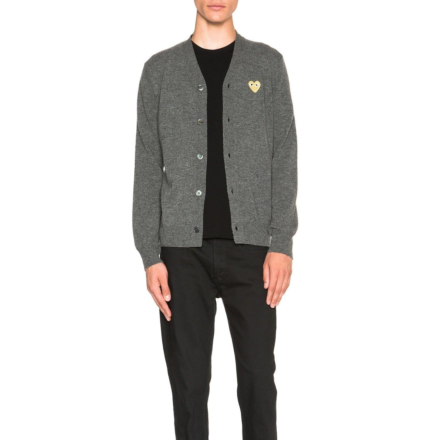 Comme des Garcons PLAY Cardigan With Gold Emblem Grey - Im Your Wardrobe