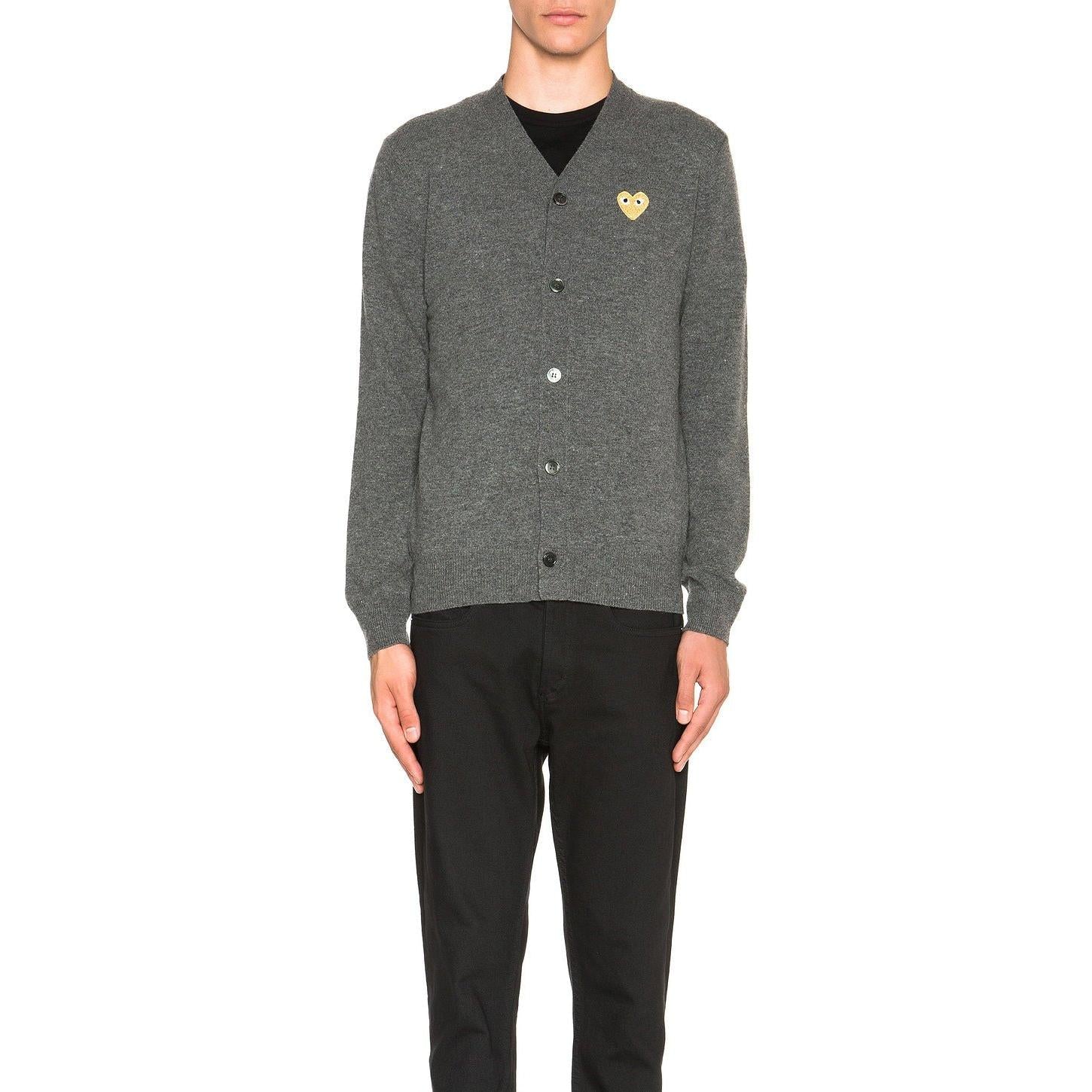 Comme des Garcons PLAY Cardigan With Gold Emblem Grey - Im Your Wardrobe