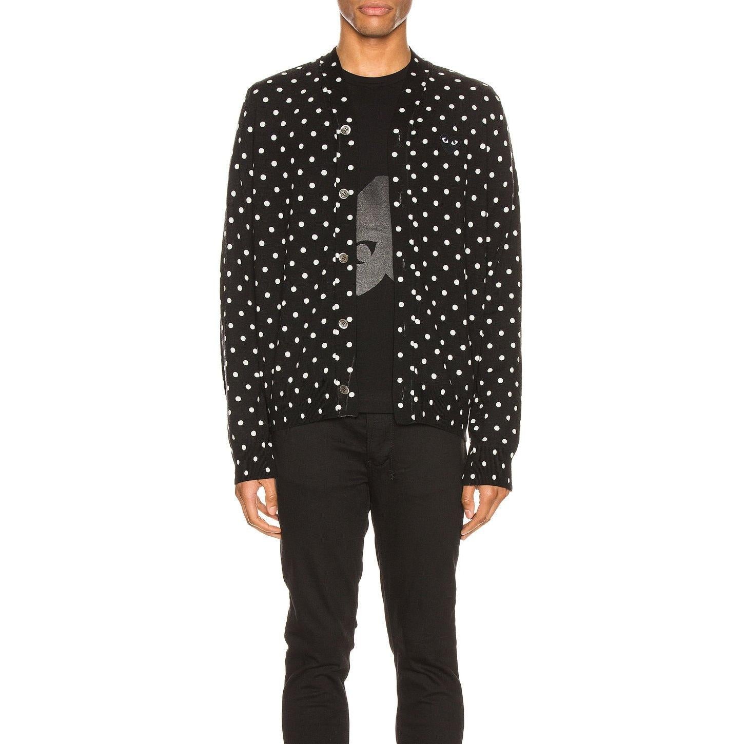 Comme des Garcons PLAY Dot Print Wool Cardigan With Black Emblem Black Natural - Im Your Wardrobe