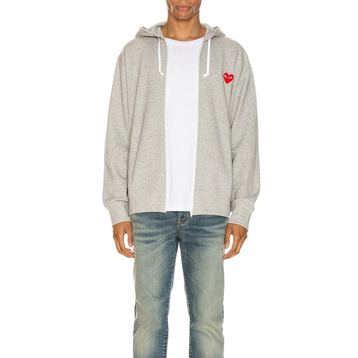 Comme des Garcons PLAY Full Zip Hoodie Grey - Im Your Wardrobe