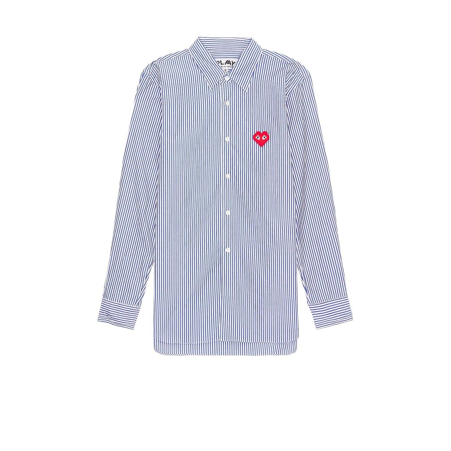 Comme des Garcons PLAY Invader Stripe Shirt Blue White - Im Your Wardrobe