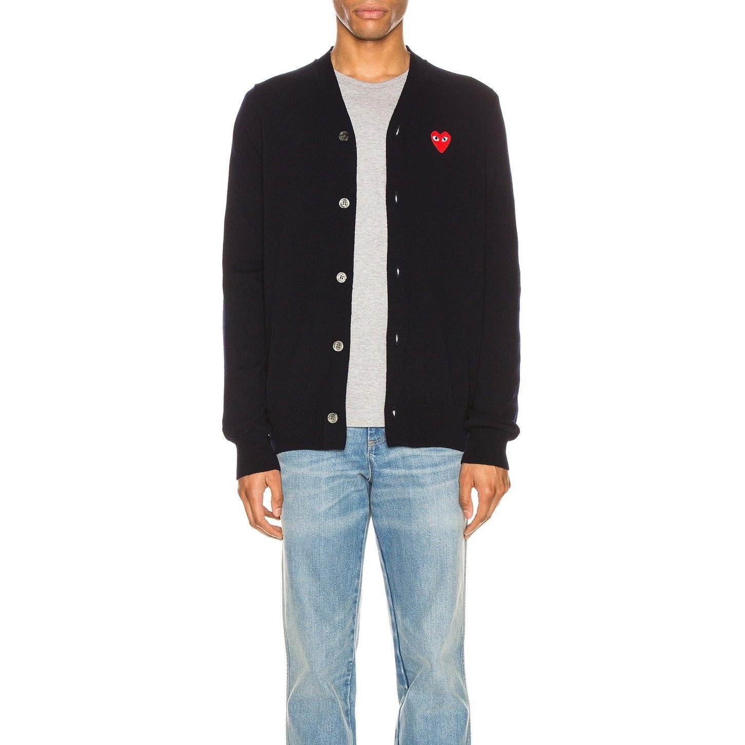 Comme des Garcons PLAY Lambswool Cardigan With Red Emblem Navy - Im Your Wardrobe