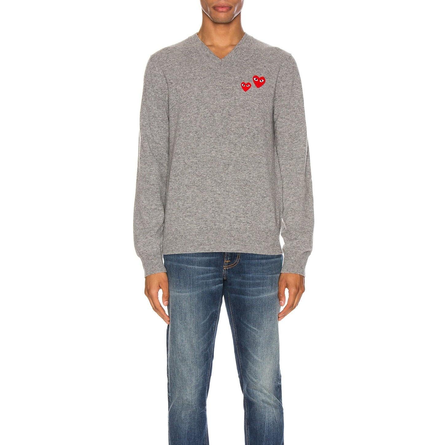 Comme des Garcons PLAY Multi Heart Pullover Sweater Grey - Im Your Wardrobe