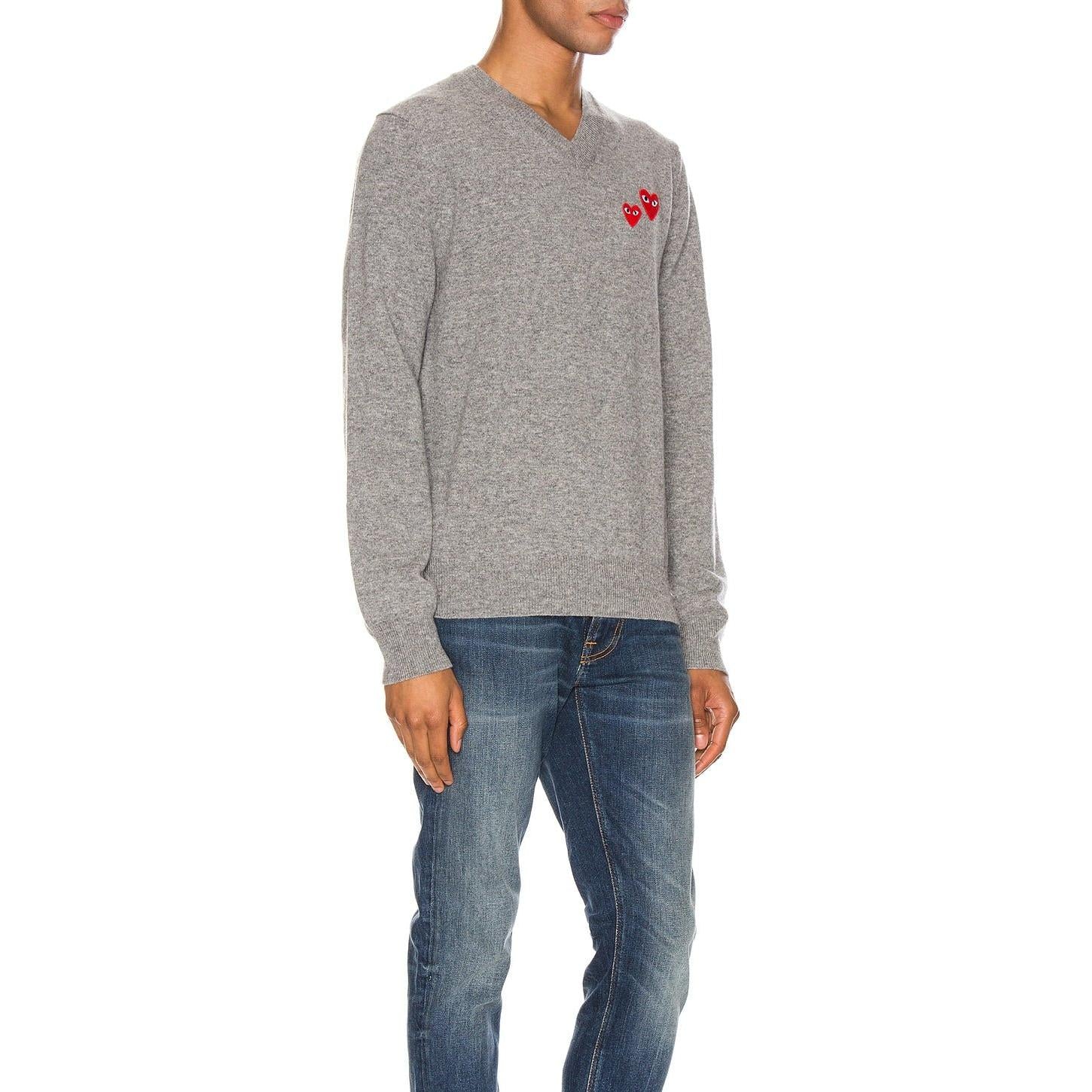Comme des Garcons PLAY Multi Heart Pullover Sweater Grey - Im Your Wardrobe