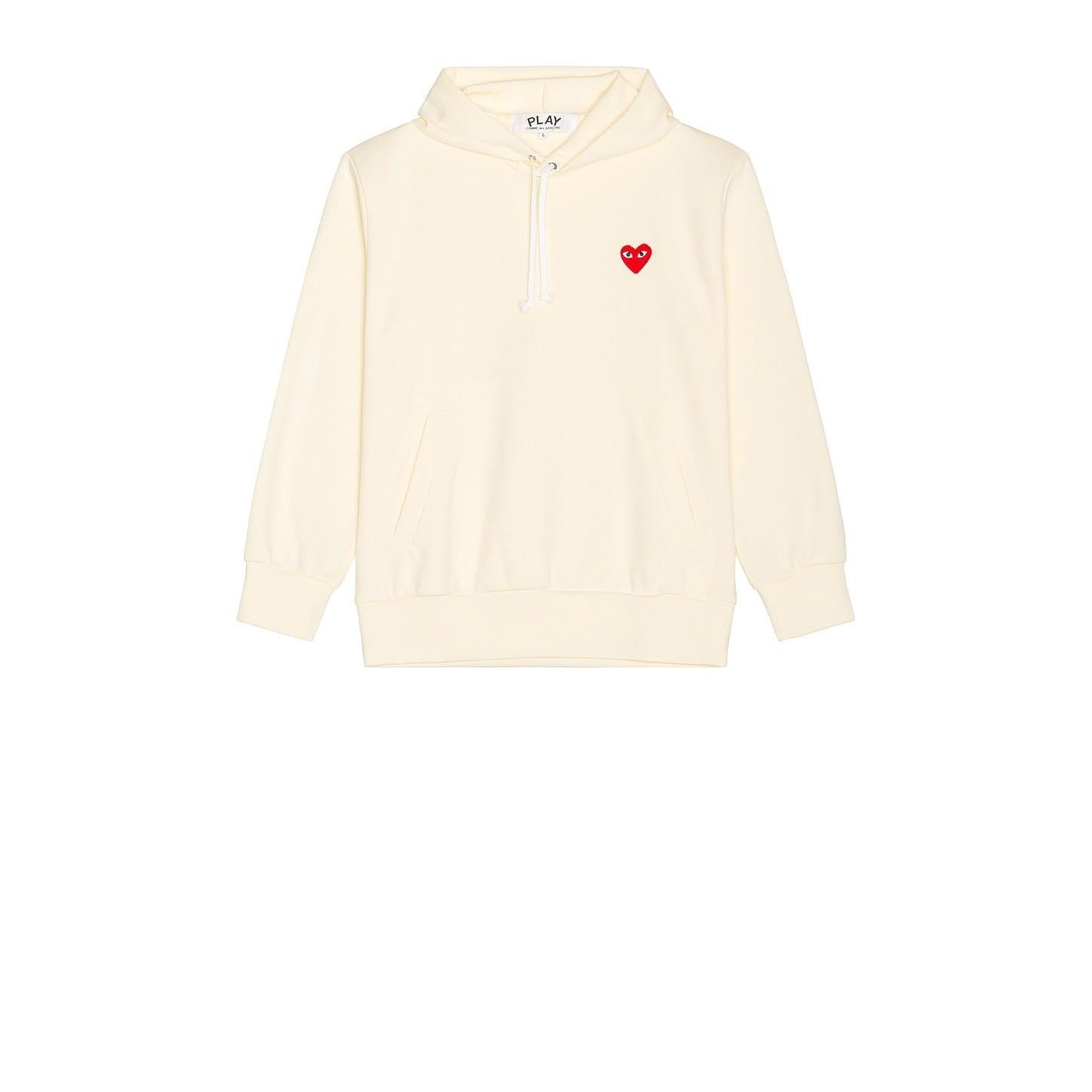 Comme des Garcons PLAY Pullover Hoodie With Red Emblem Ivory - Im Your Wardrobe
