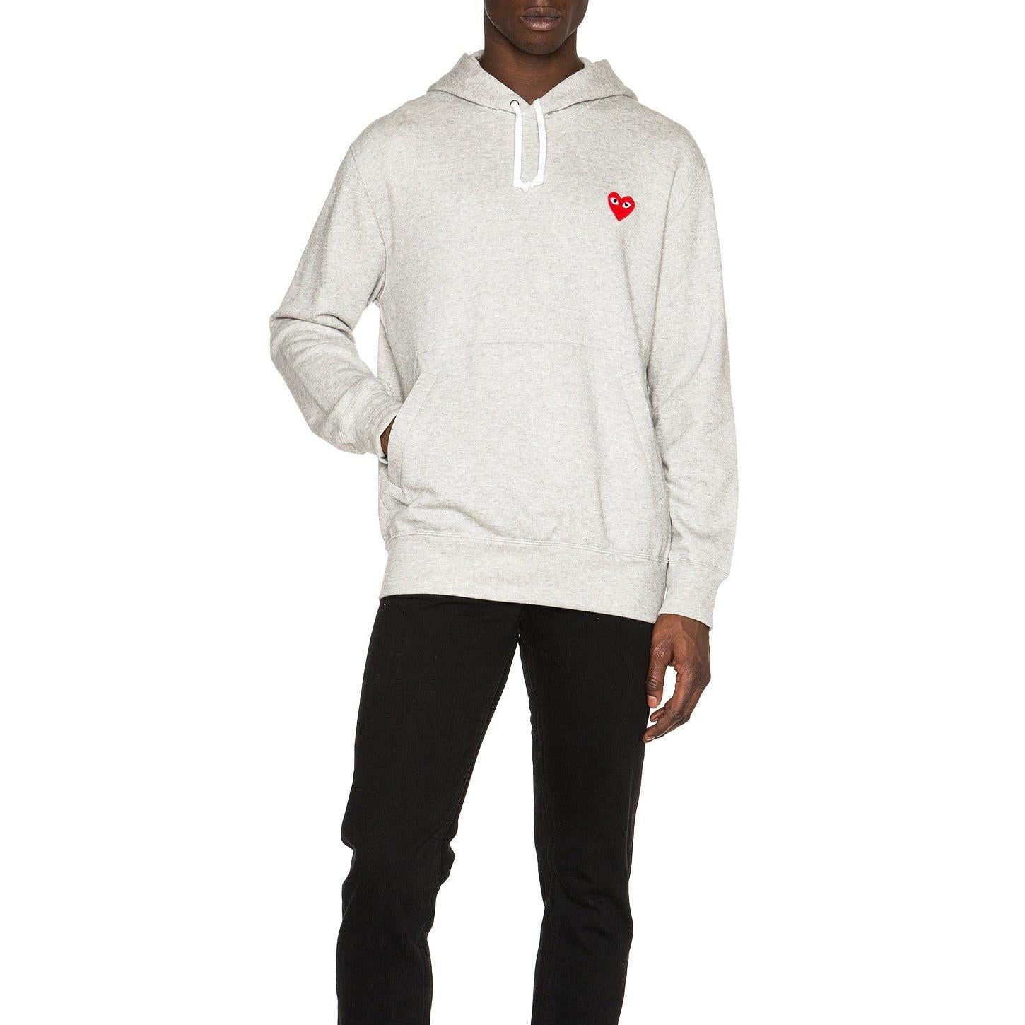 Comme des Garcons PLAY Red Emblem Cotton Hoodie Grey - Im Your Wardrobe